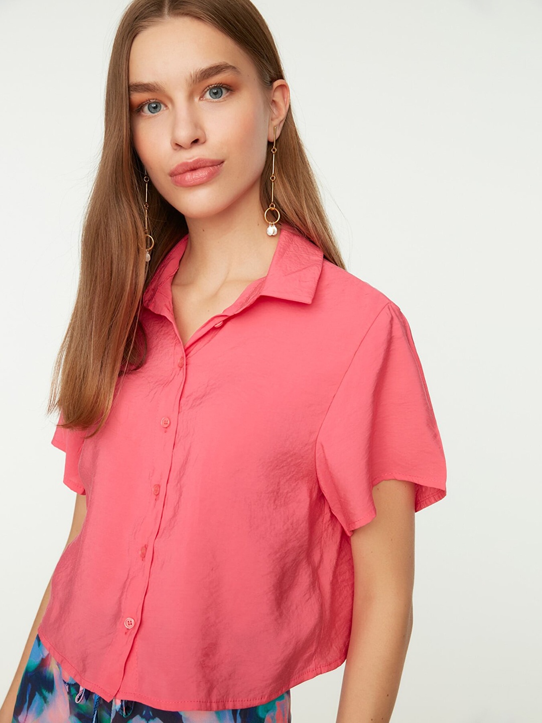 

Trendyol Women Pink Spread Collar Casual Shirt