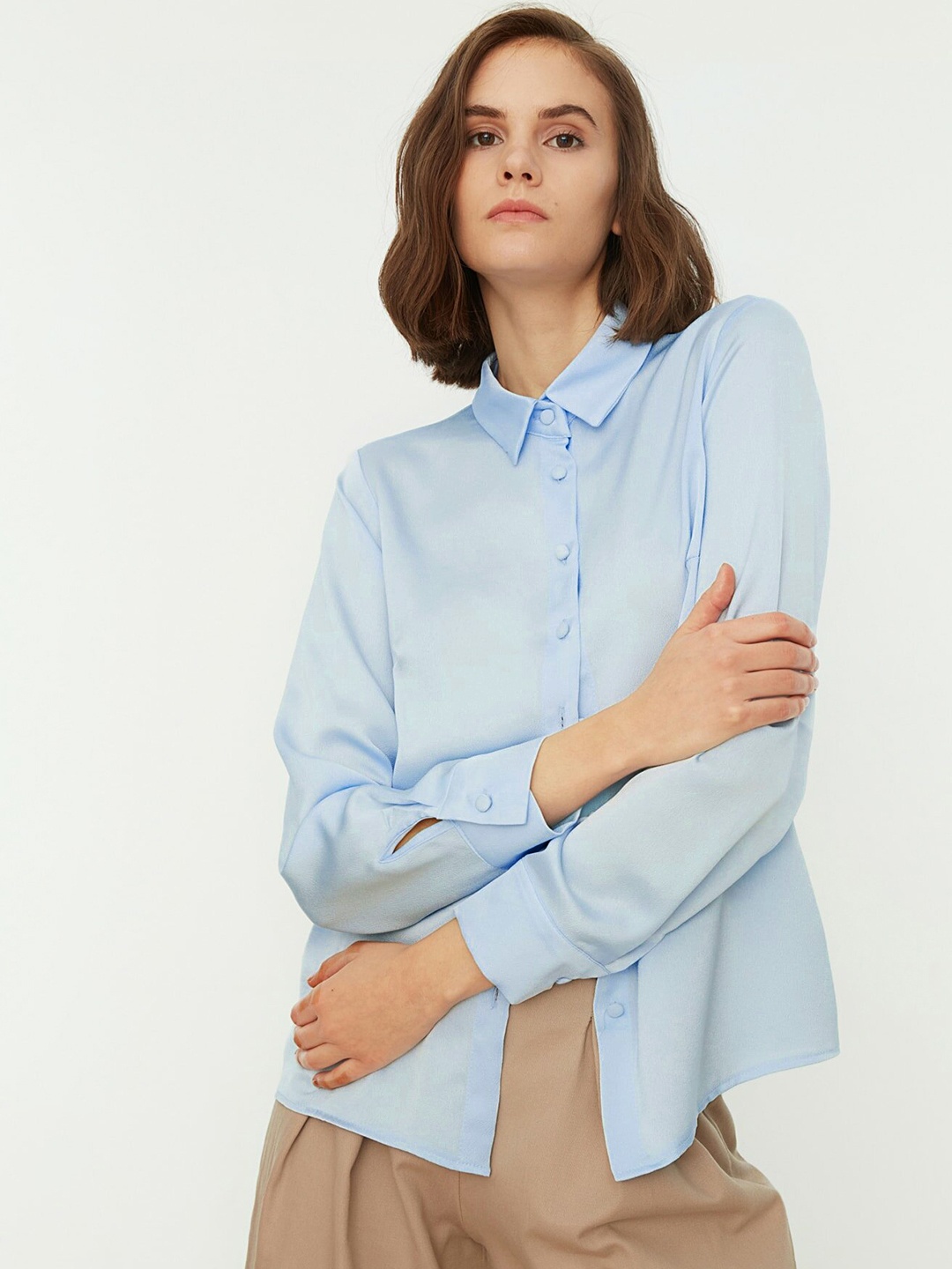 

Trendyol Women Blue Solid Casual Shirt