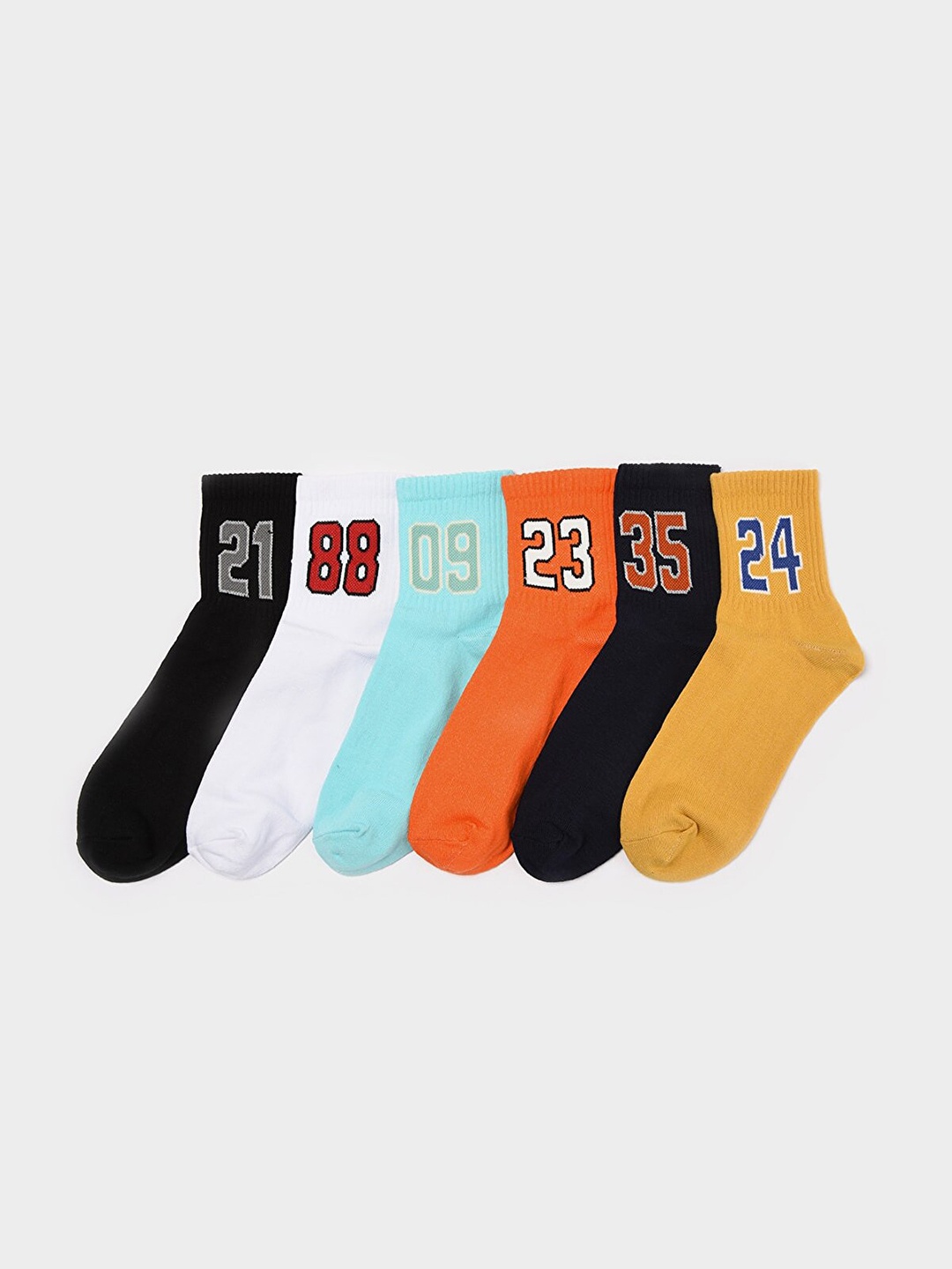 

Trendyol Men Pack of 6 Black & Blue Typography Printed Socks, Multi
