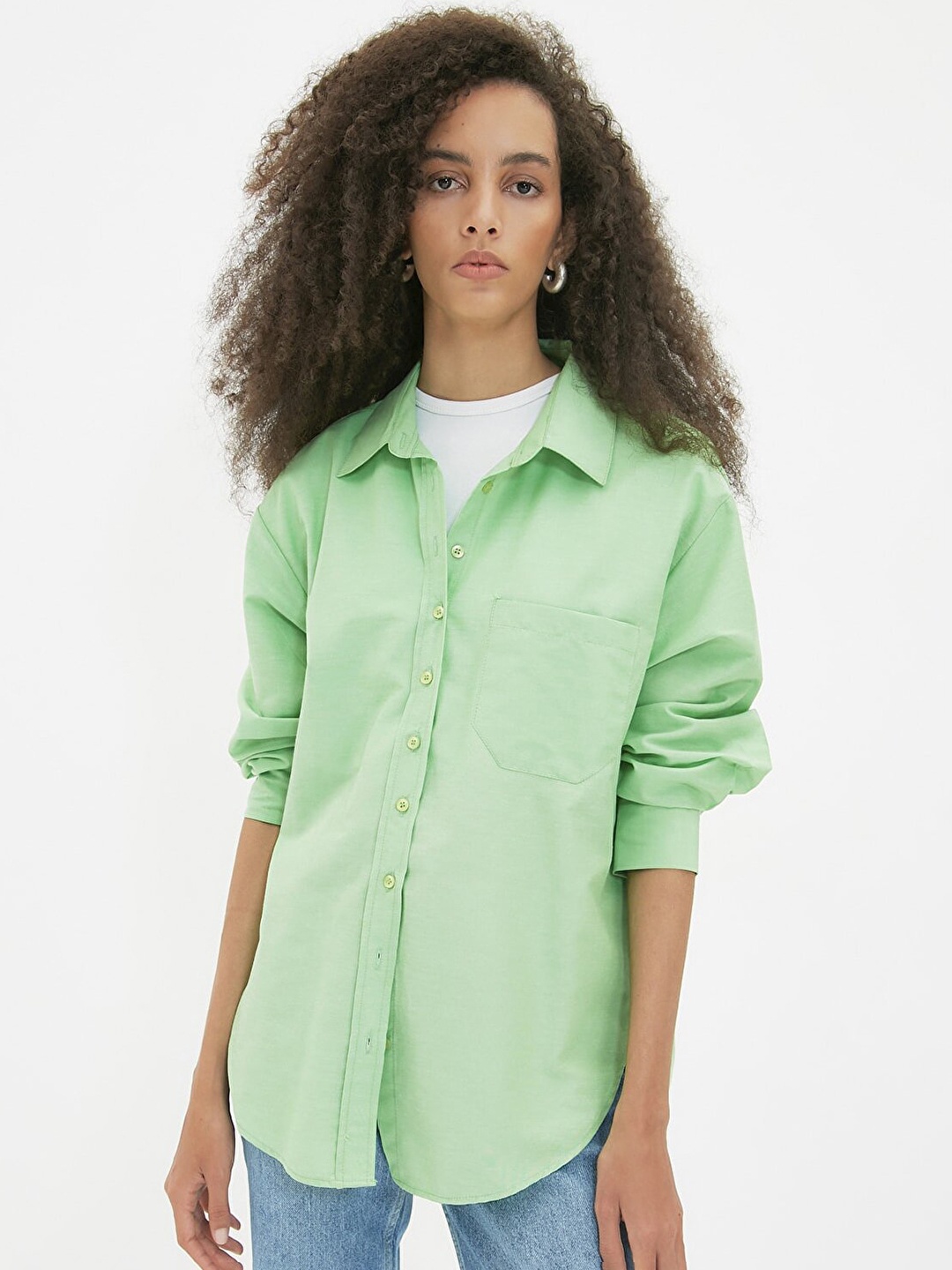 

Trendyol Women Green Casual Boyfriend Fit Shirt