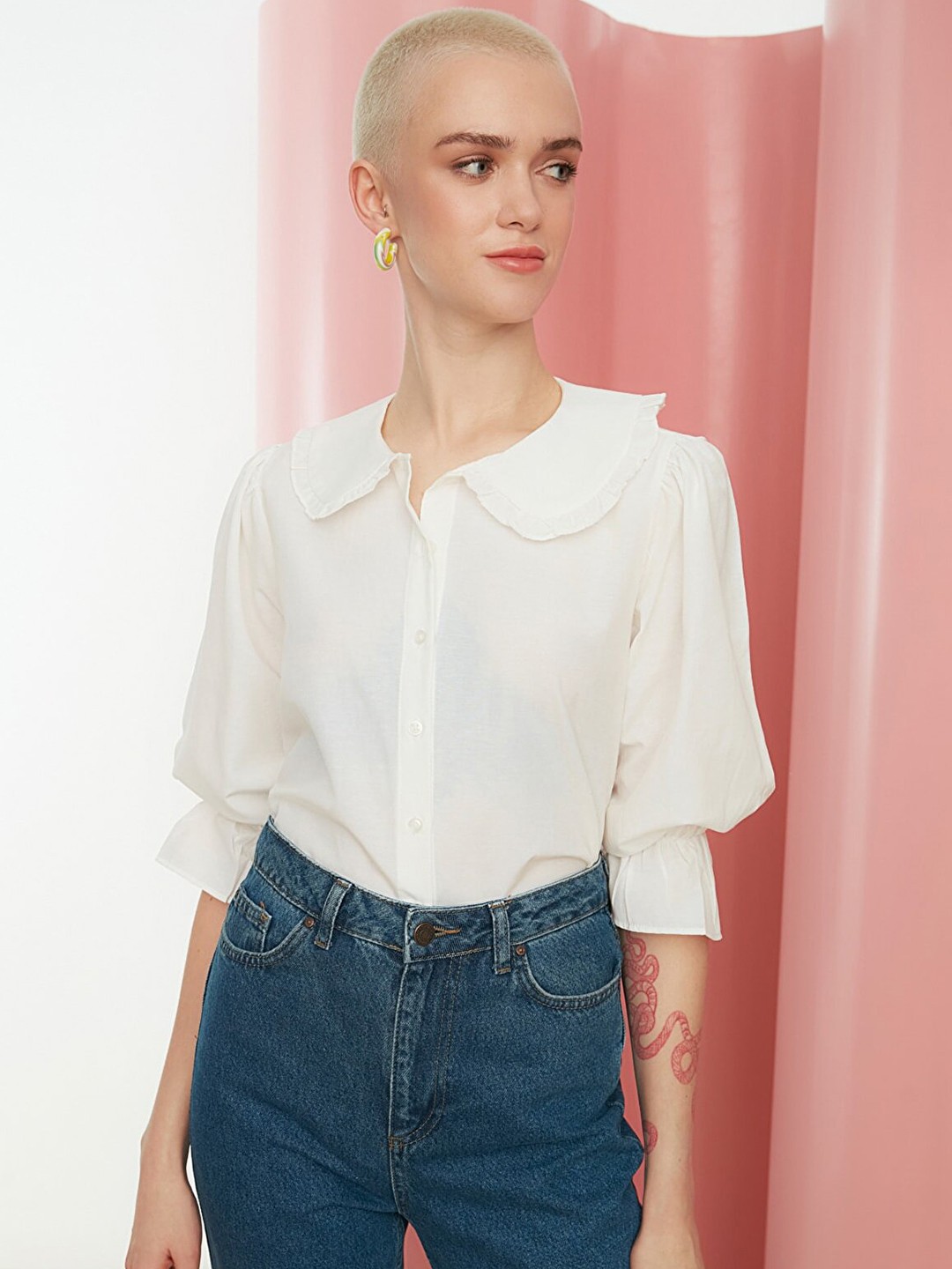 

Trendyol Women Off White Casual Shirt