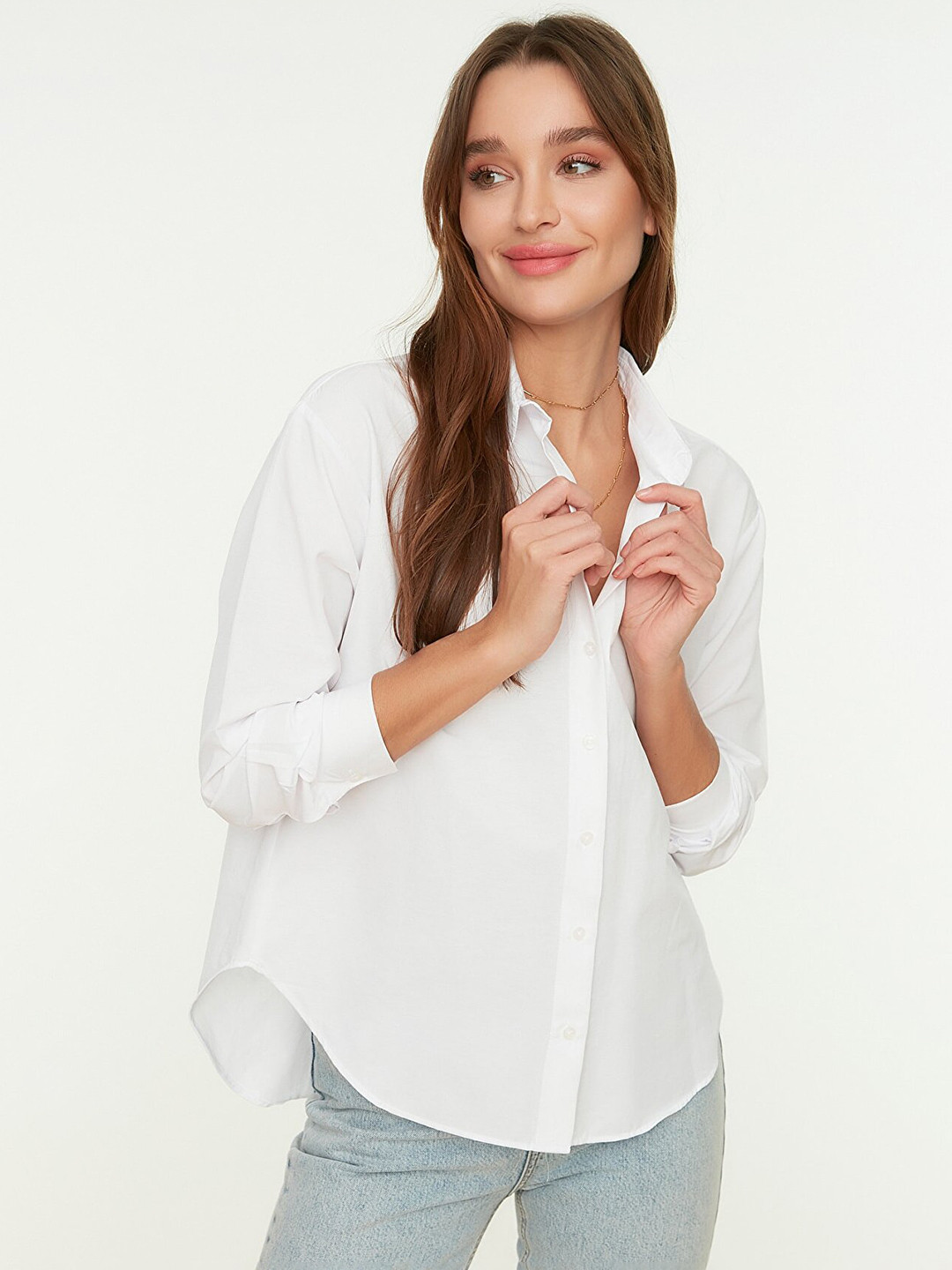 

Trendyol Women White Pure Cotton Loose Fit Casual Shirt