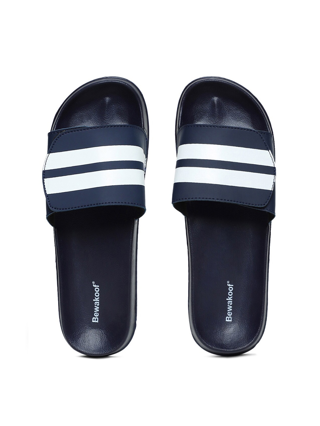 

Bewakoof Men Blue & White Striped Rubber Sliders