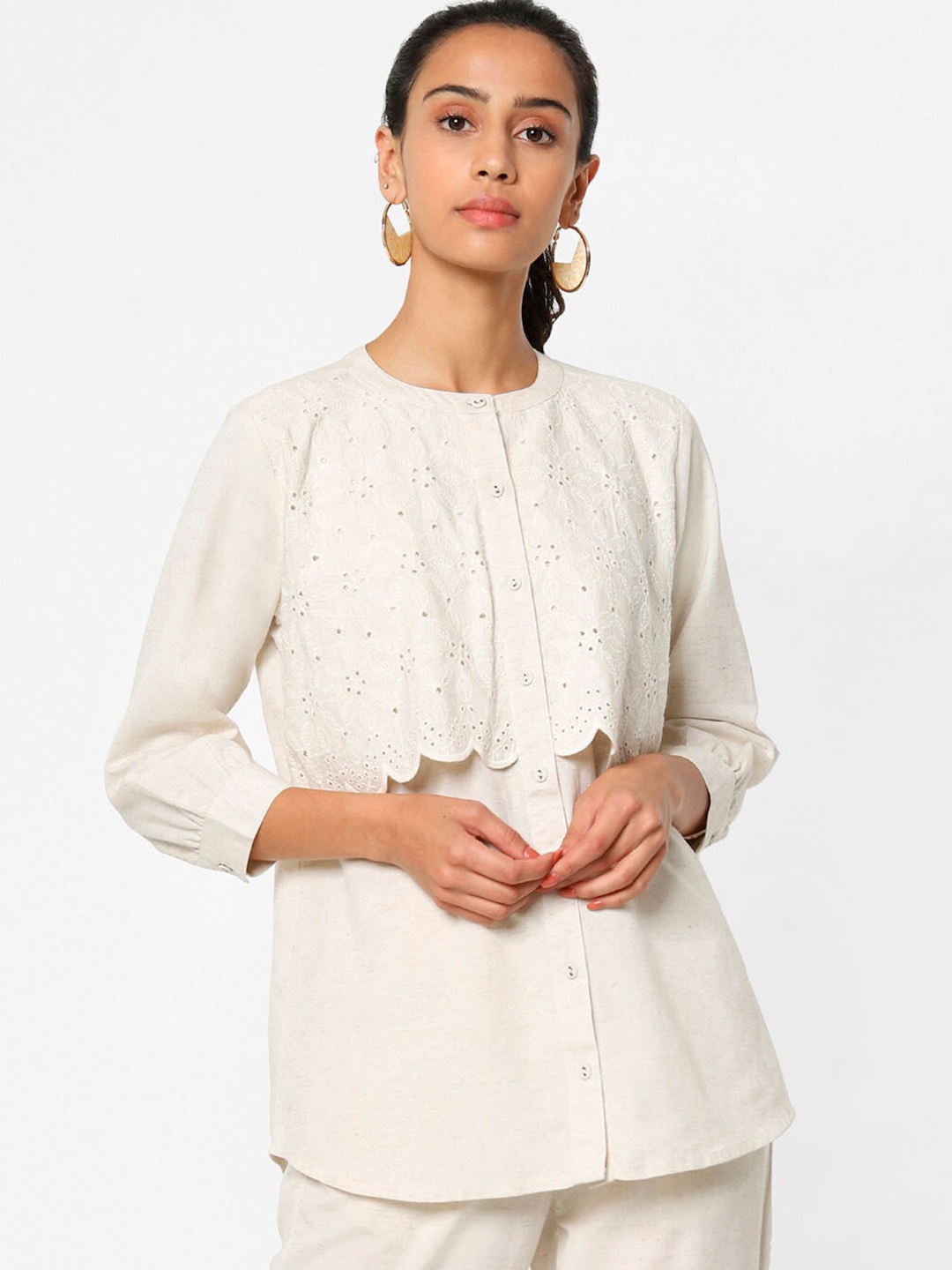 

Naari White Floral Embroidered Top