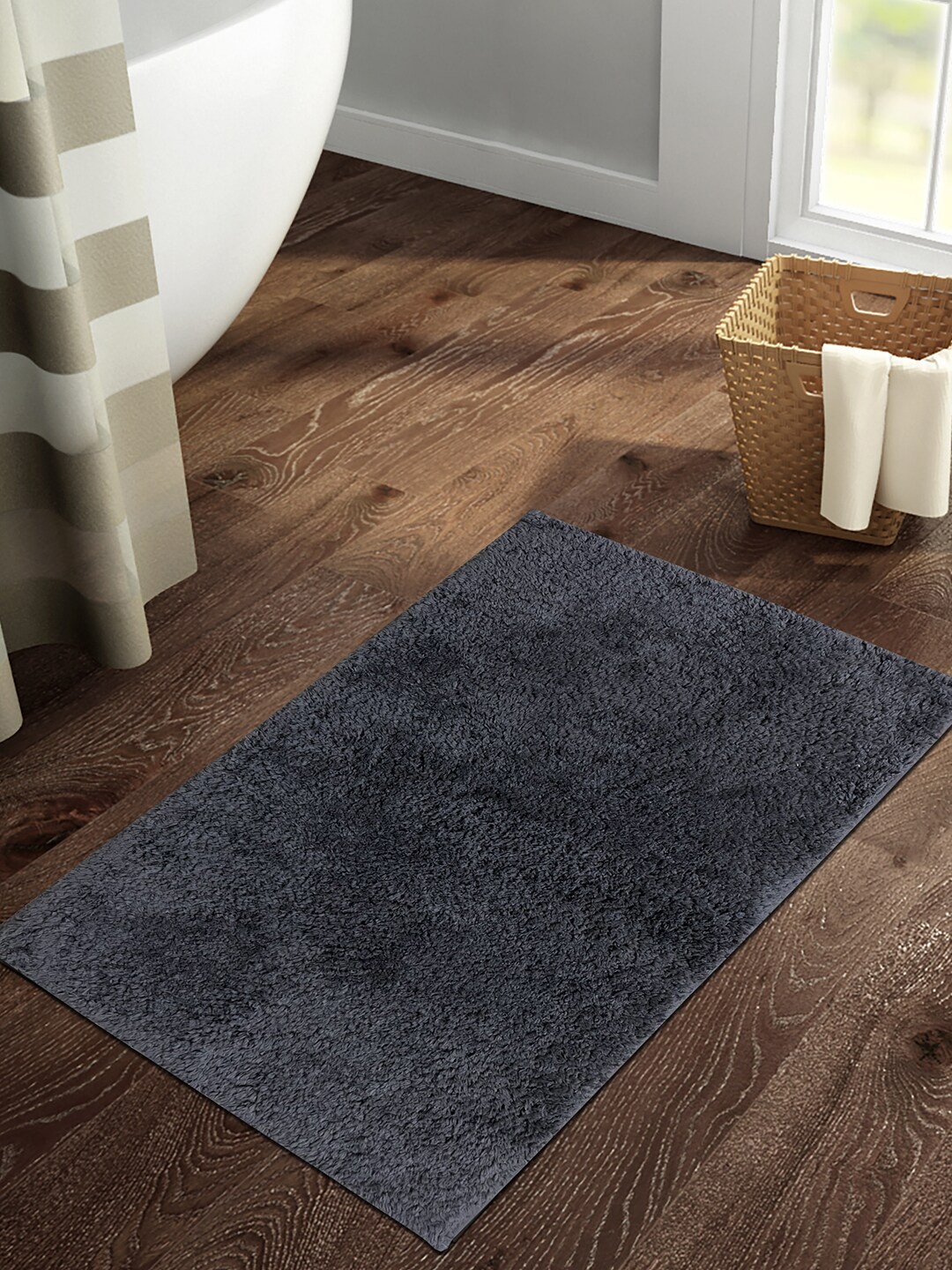 

SPACES Grey Textured 2355 GSM Anti Skid Stain Resistant Quick Dry Bath Rug