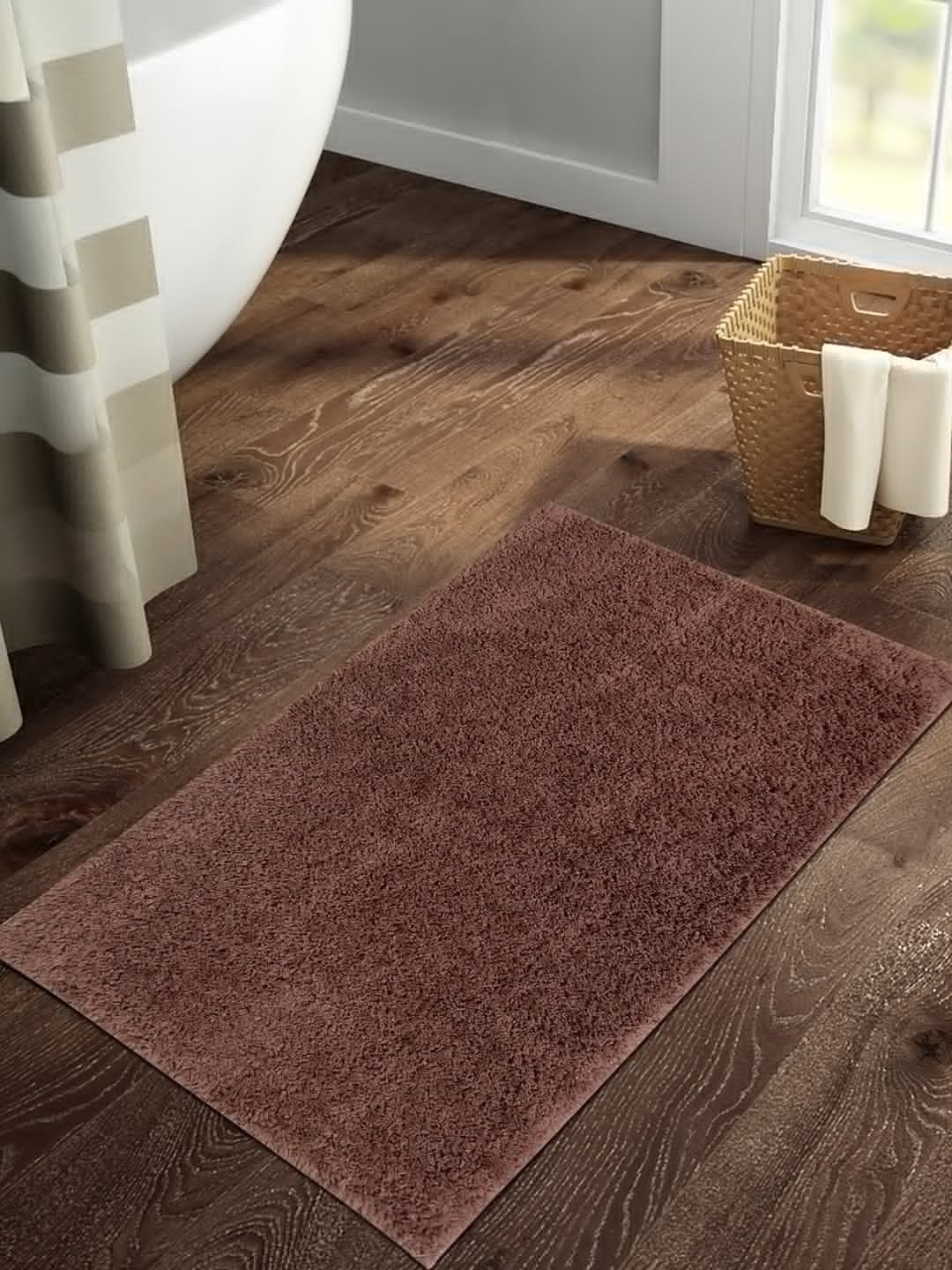 

SPACES Brown Textured 1418 GSM Drylon Anti Skid Stain Resistant Quick Dry Bath Rug