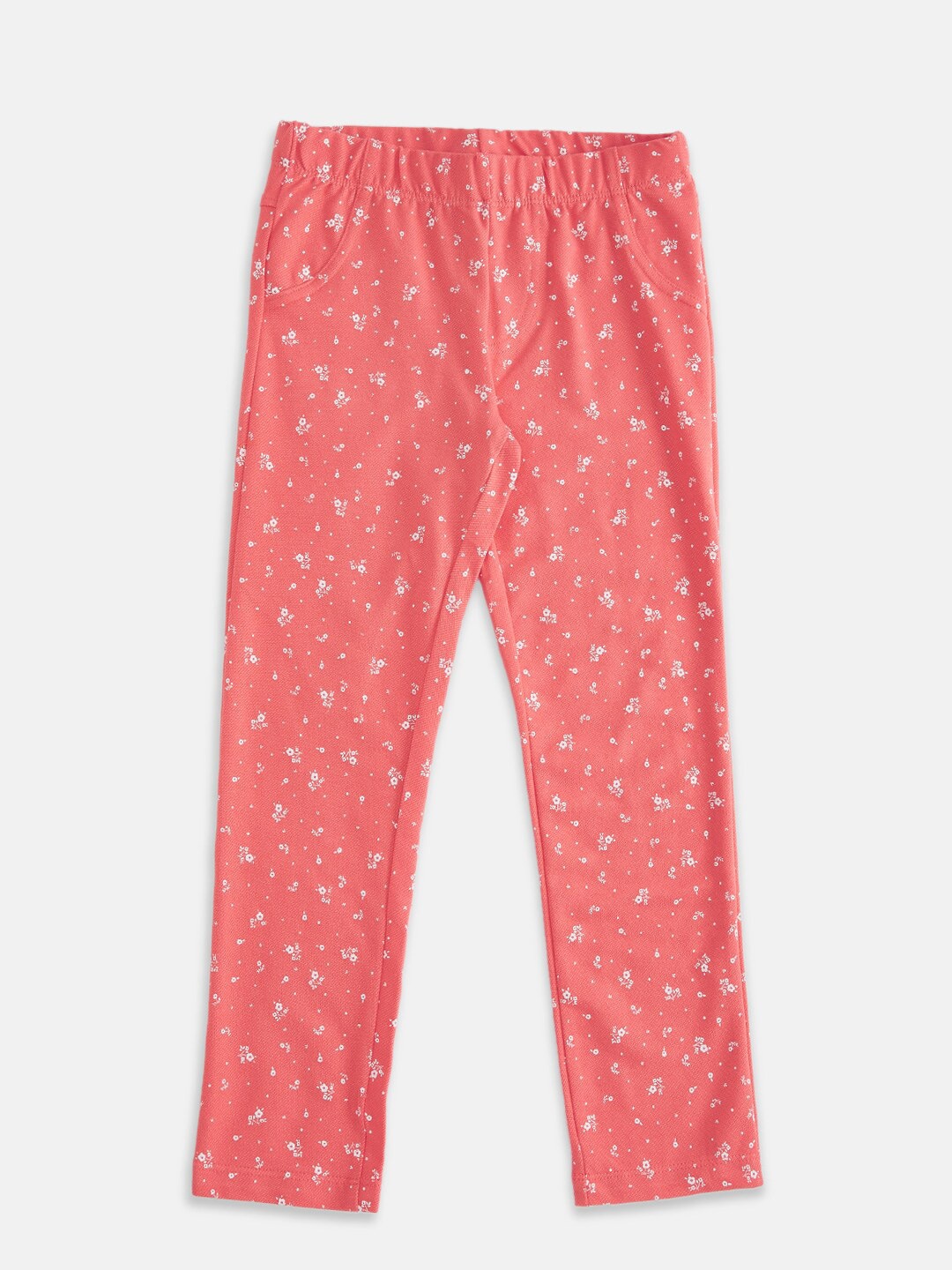 

Pantaloons Junior Girls Coral & White Printed Cotton Jeggings