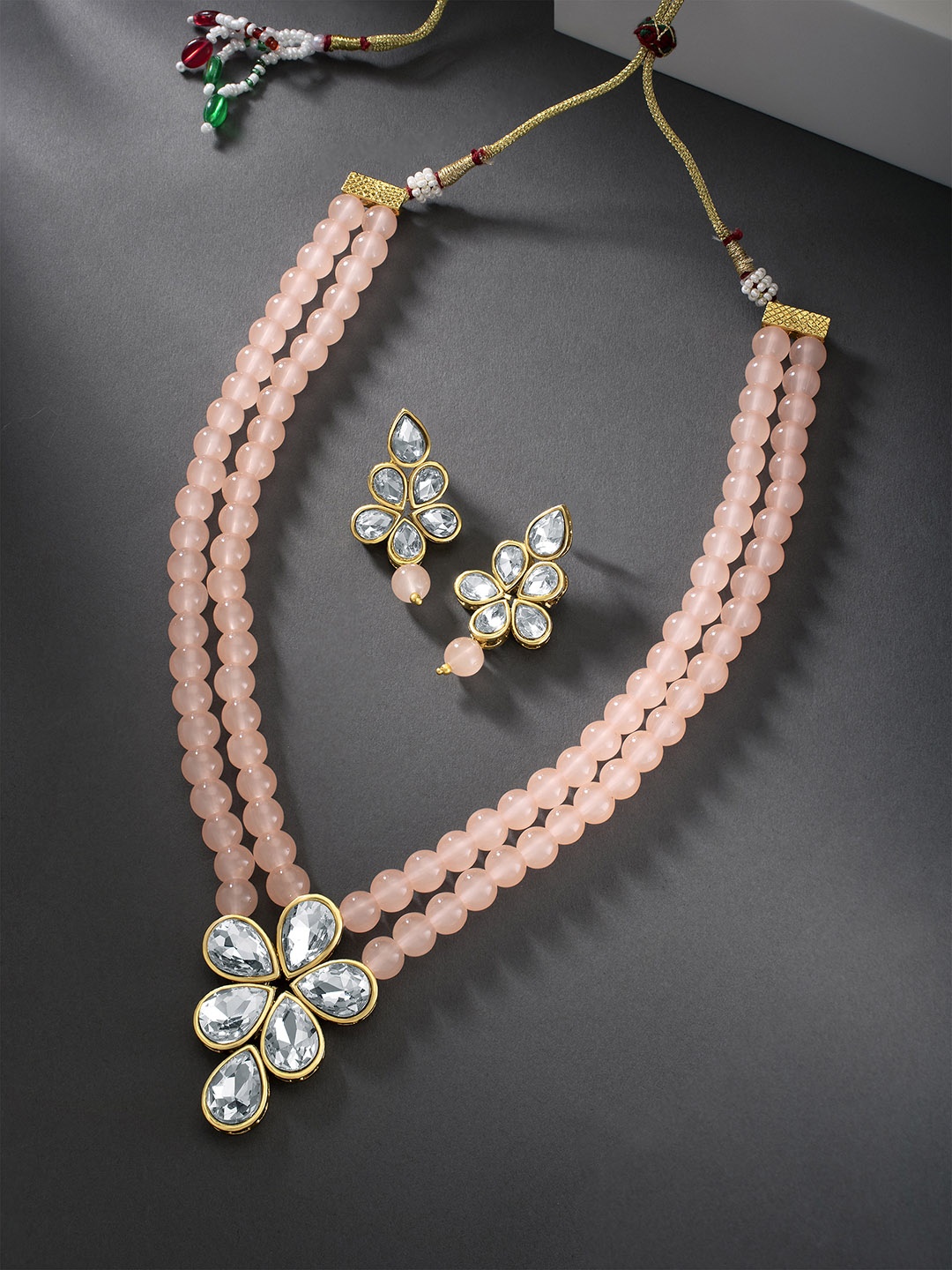 

Peora Peach-Coloured Gold-Plated Jewellery Set
