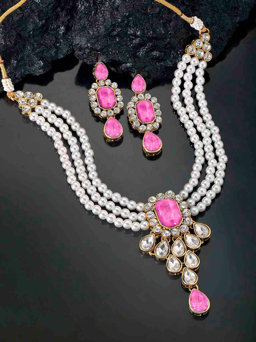 

Peora Pink Gold-Plated Crystal Studded Jewellery Set