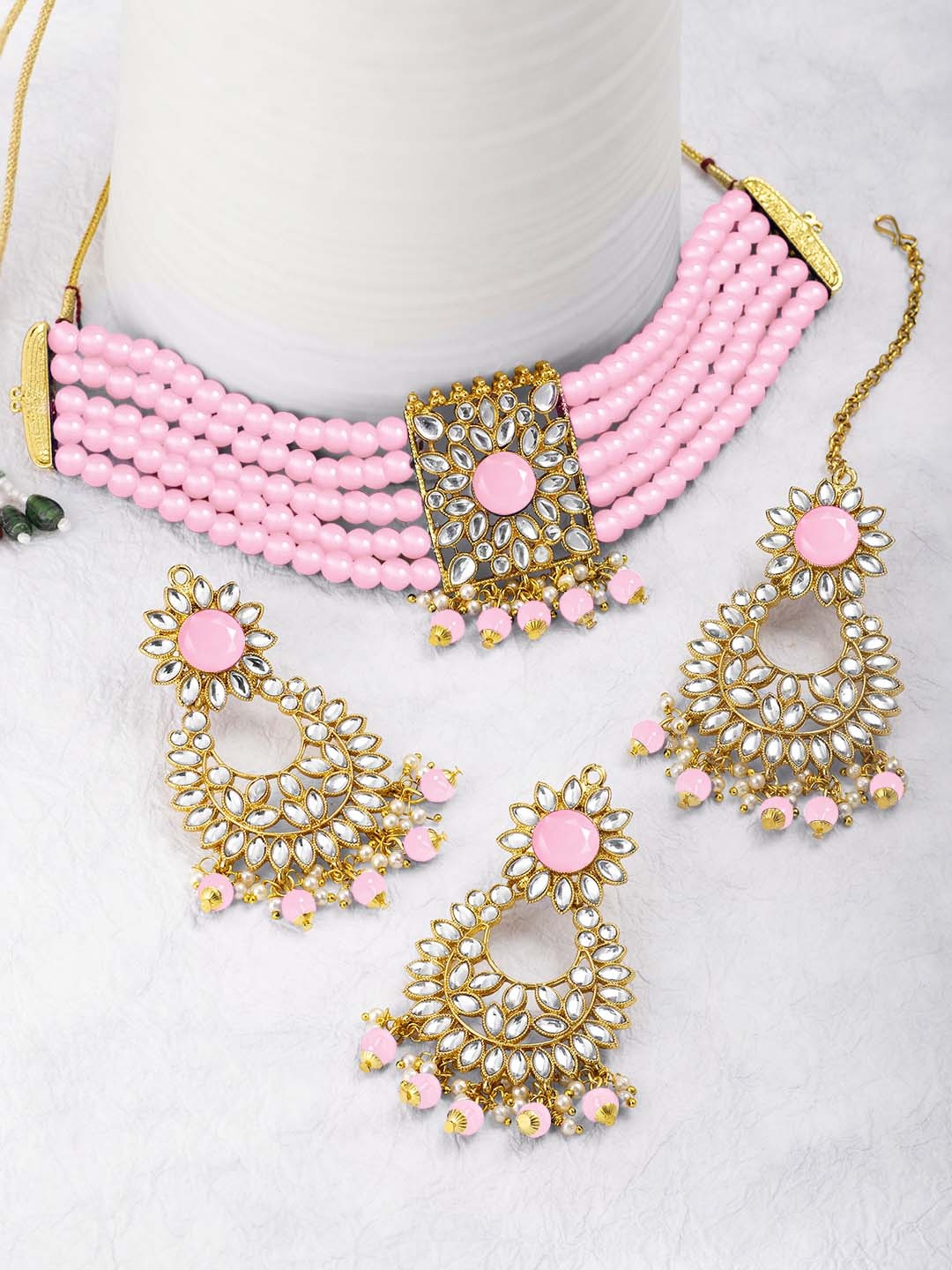 

Peora Gold-Plated Pink Choker Jewellery Set