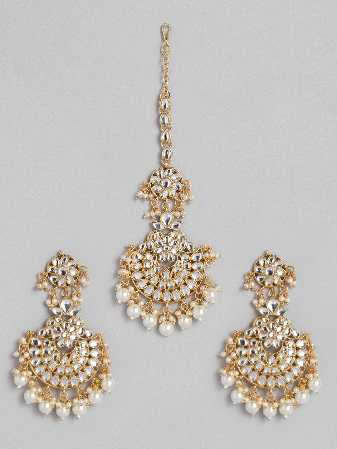 

Peora Off-White Gold-Plated Kundan Studded & Beaded Jewellery Set