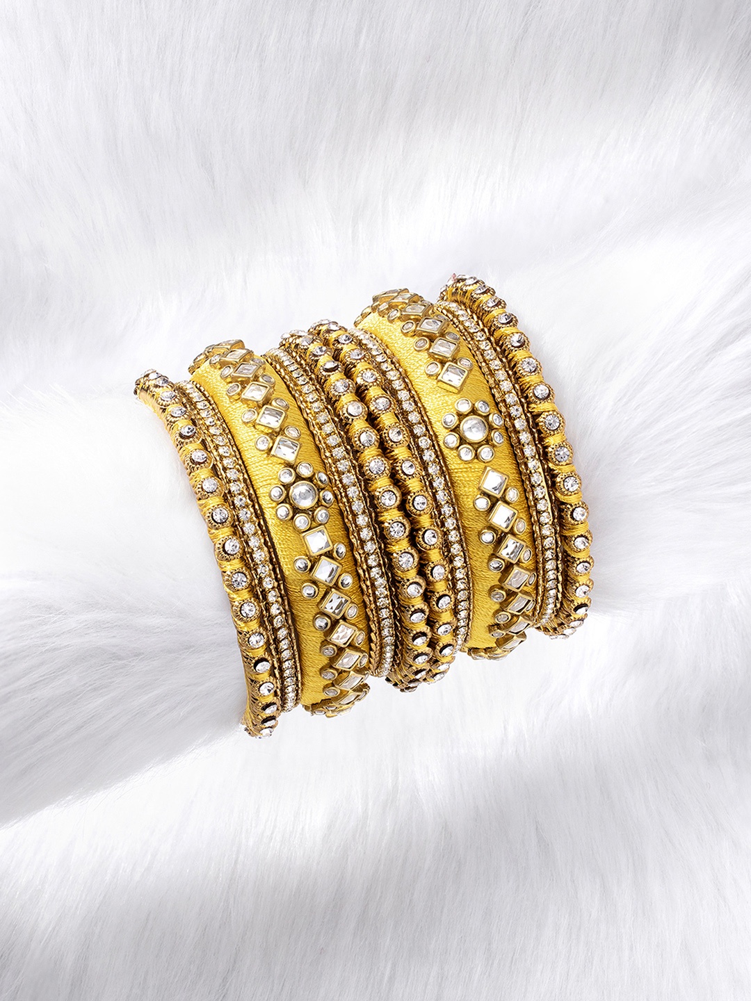 

Peora Set Of 10 Gold-Plated Velvet Matching Fancy Silk Thread Bangles