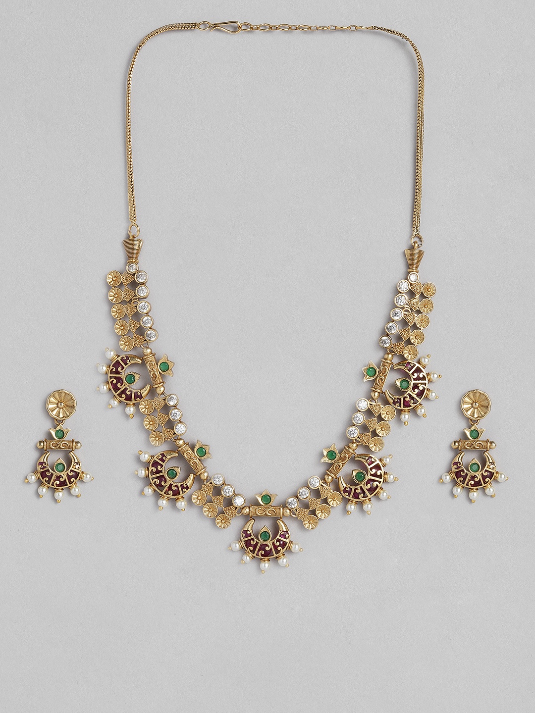 

Peora Maroon Gold-Plated Stone Studded & Beaded Jewellery Set