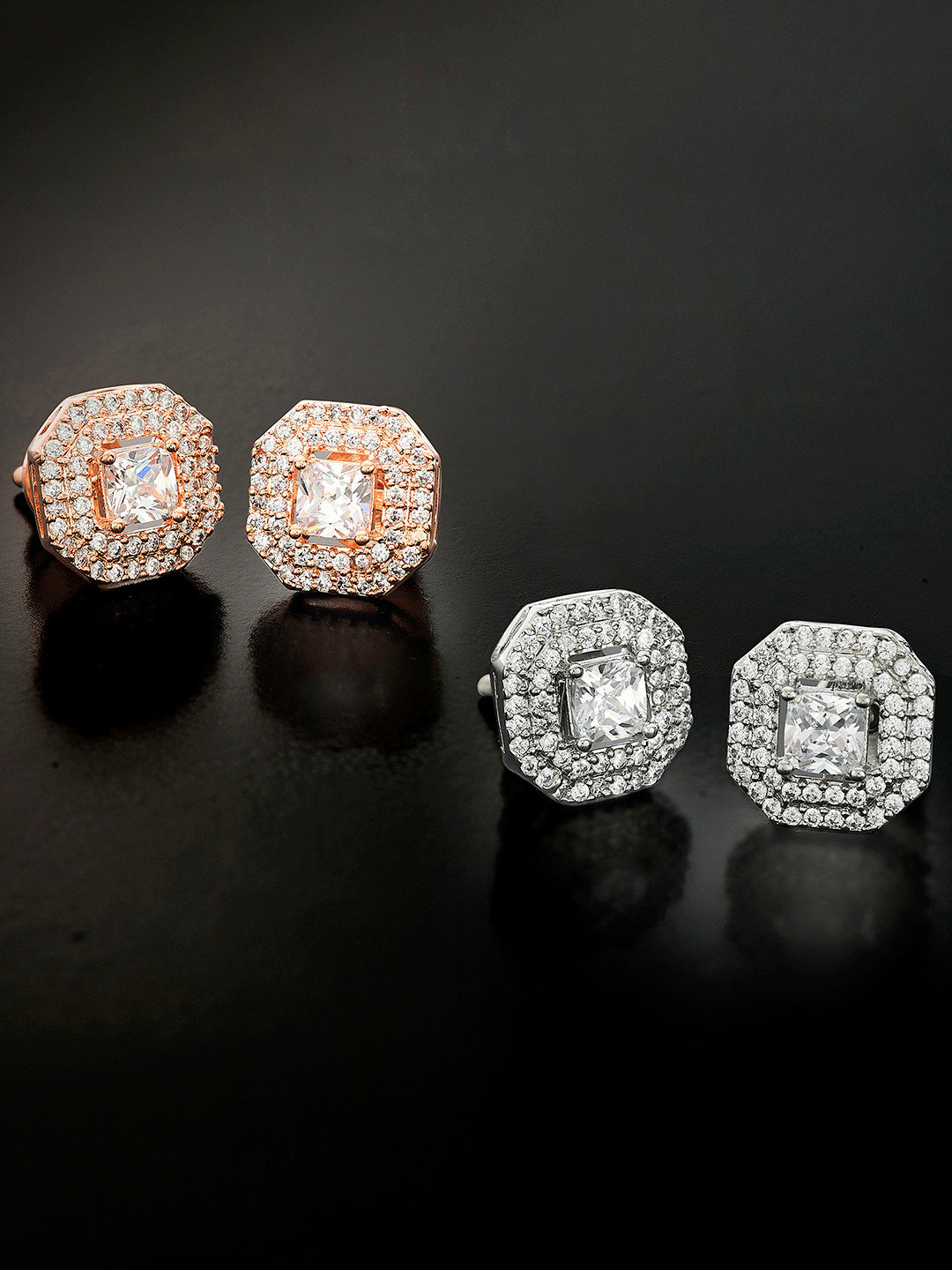

Peora Set of 2 Cubic Zirconia Studded Studs, Silver