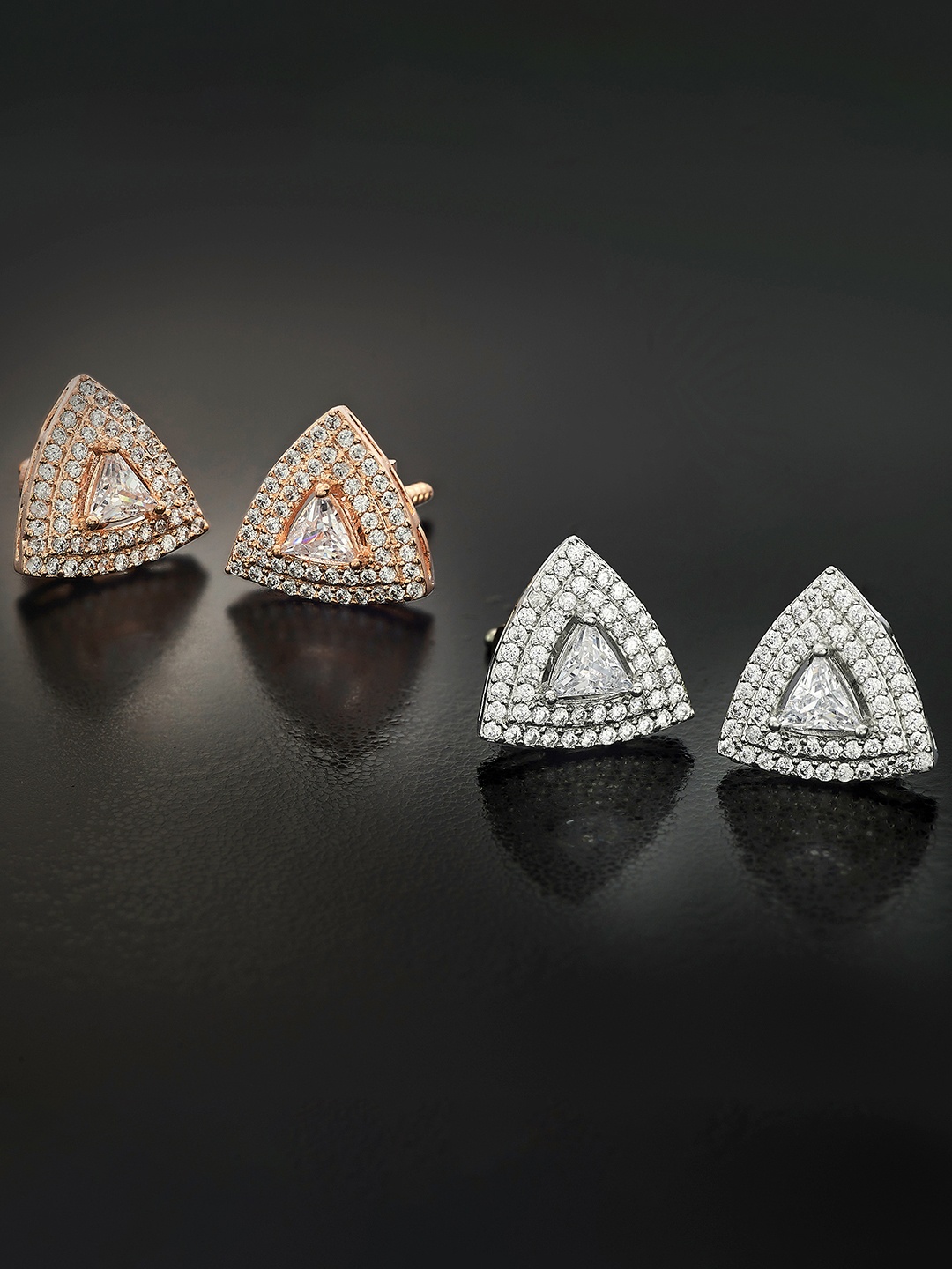 

Peora Set of 2 Cubic Zirconia Studded Studs, Silver