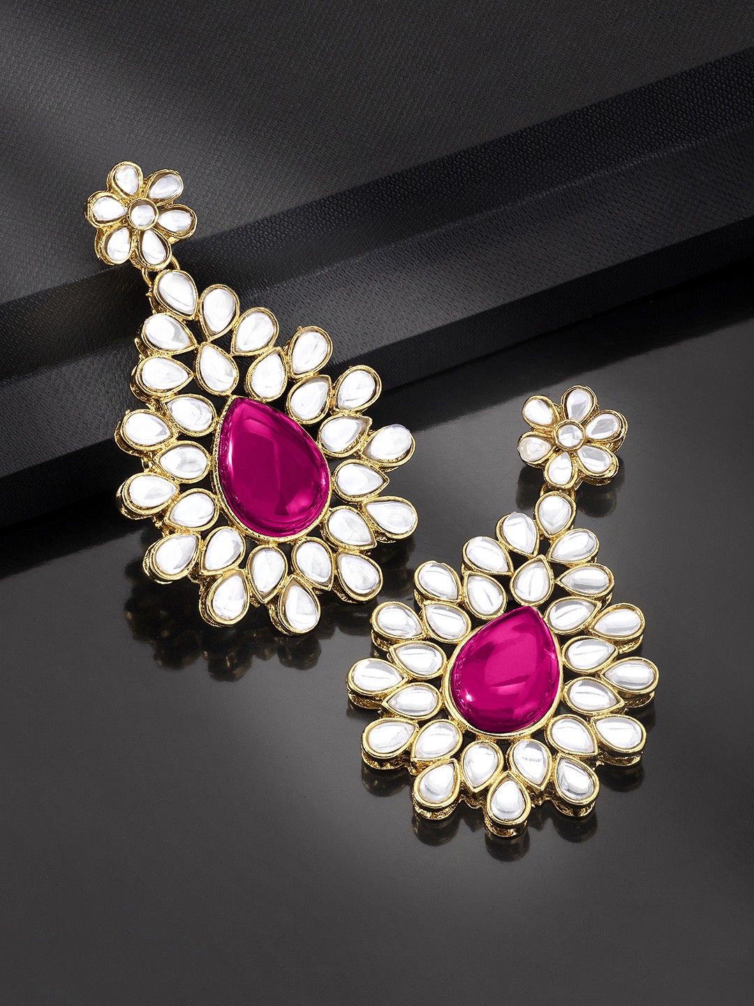 

Peora Pink Gold-Plated Kundan Studded Jadau Classic Drop Earrings