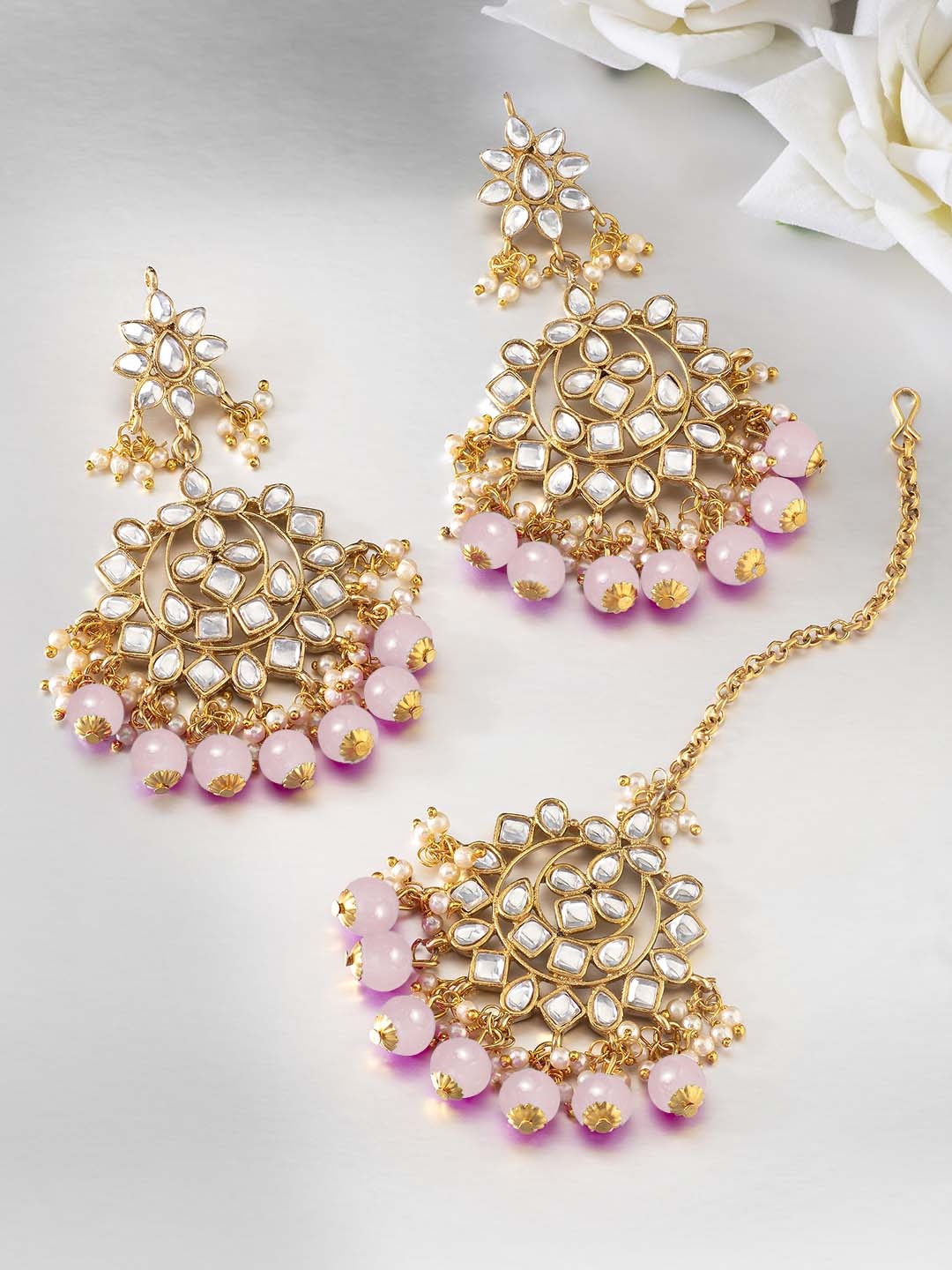 

Peora Pink Gold-Plated Kundan Jewellery Set