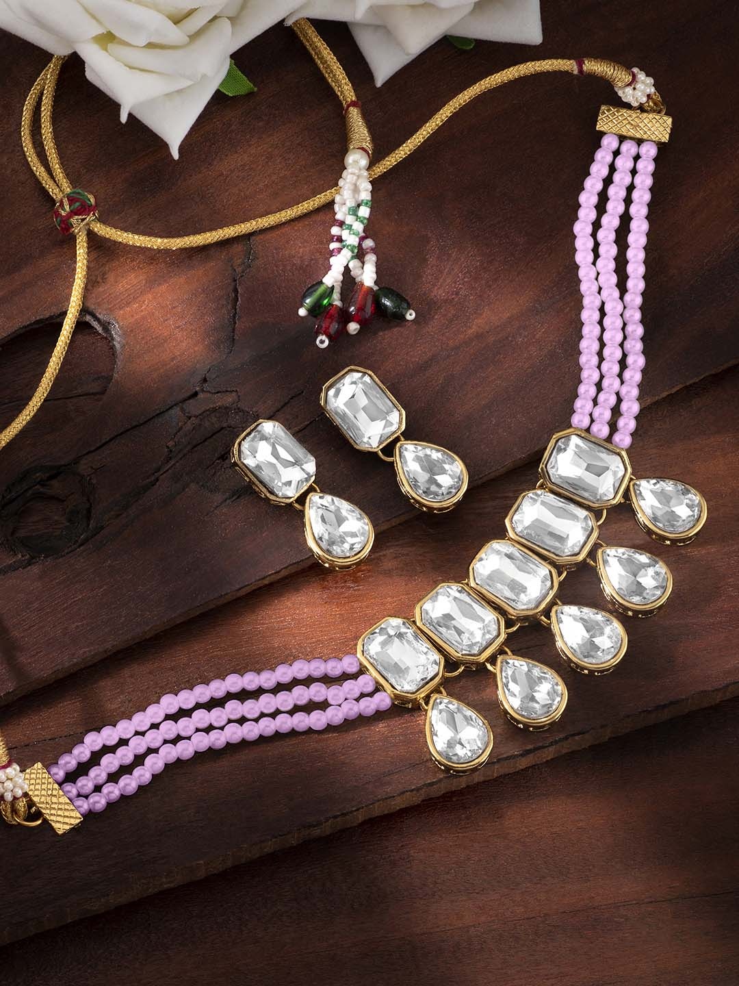 

Peora Gold-Plated Pink Beaded Choker Jewellery Set