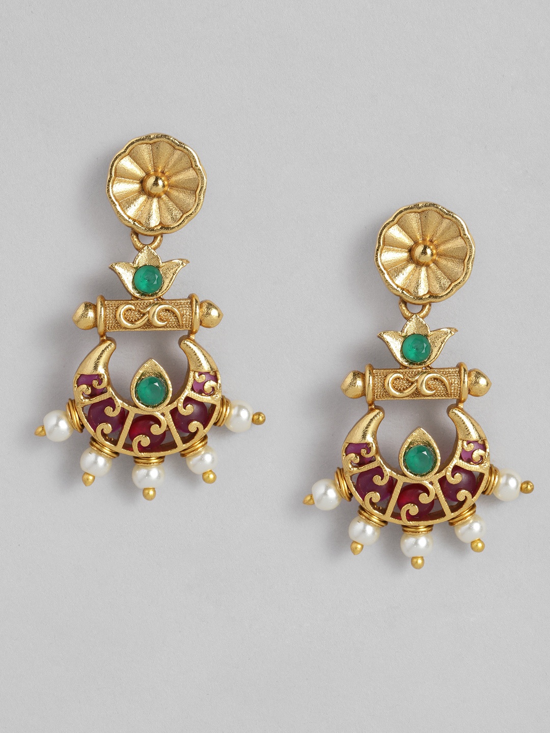 

Peora Maroon Gold-Plated Stone Studded & Beaded Classic Drop Earrings