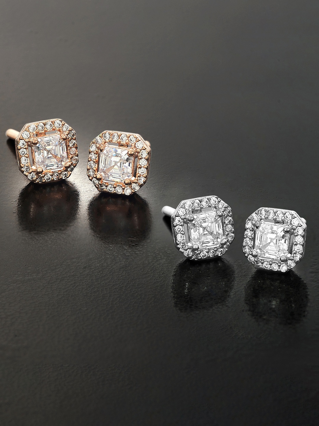 

Peora Set of 2 Cubic Zirconia Studded Studs, Silver