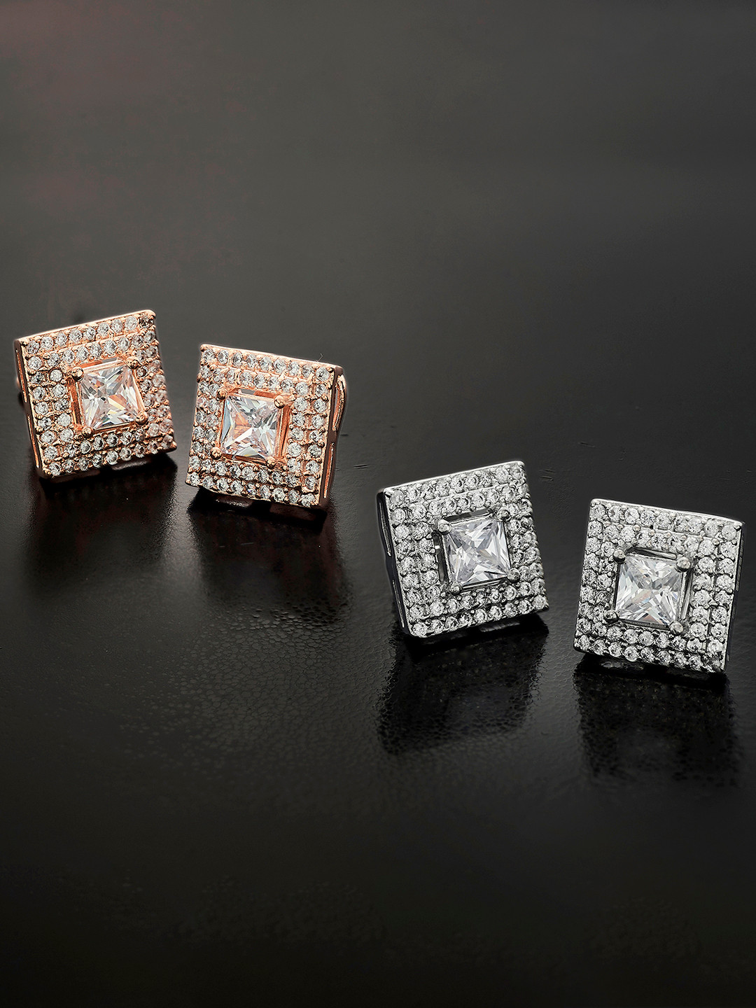 

Peora Set of 2 Cubic Zirconia Studded Studs, Silver
