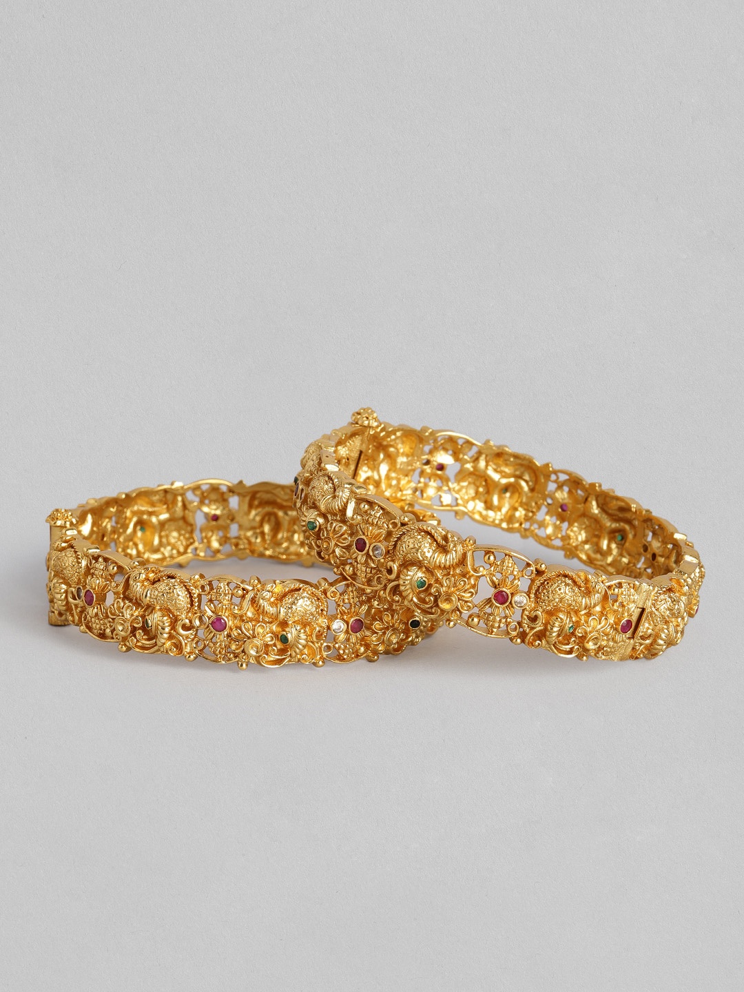 

Peora Set Of 2 Gold Plated Floral Leaf Designer Bangles