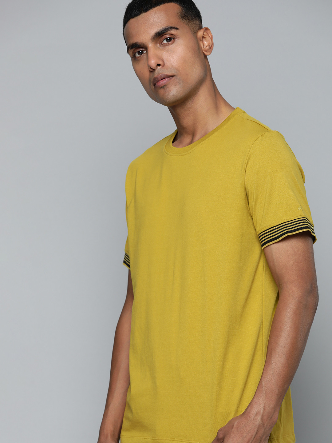

ether Round Neck Knitted T-shirt, Mustard