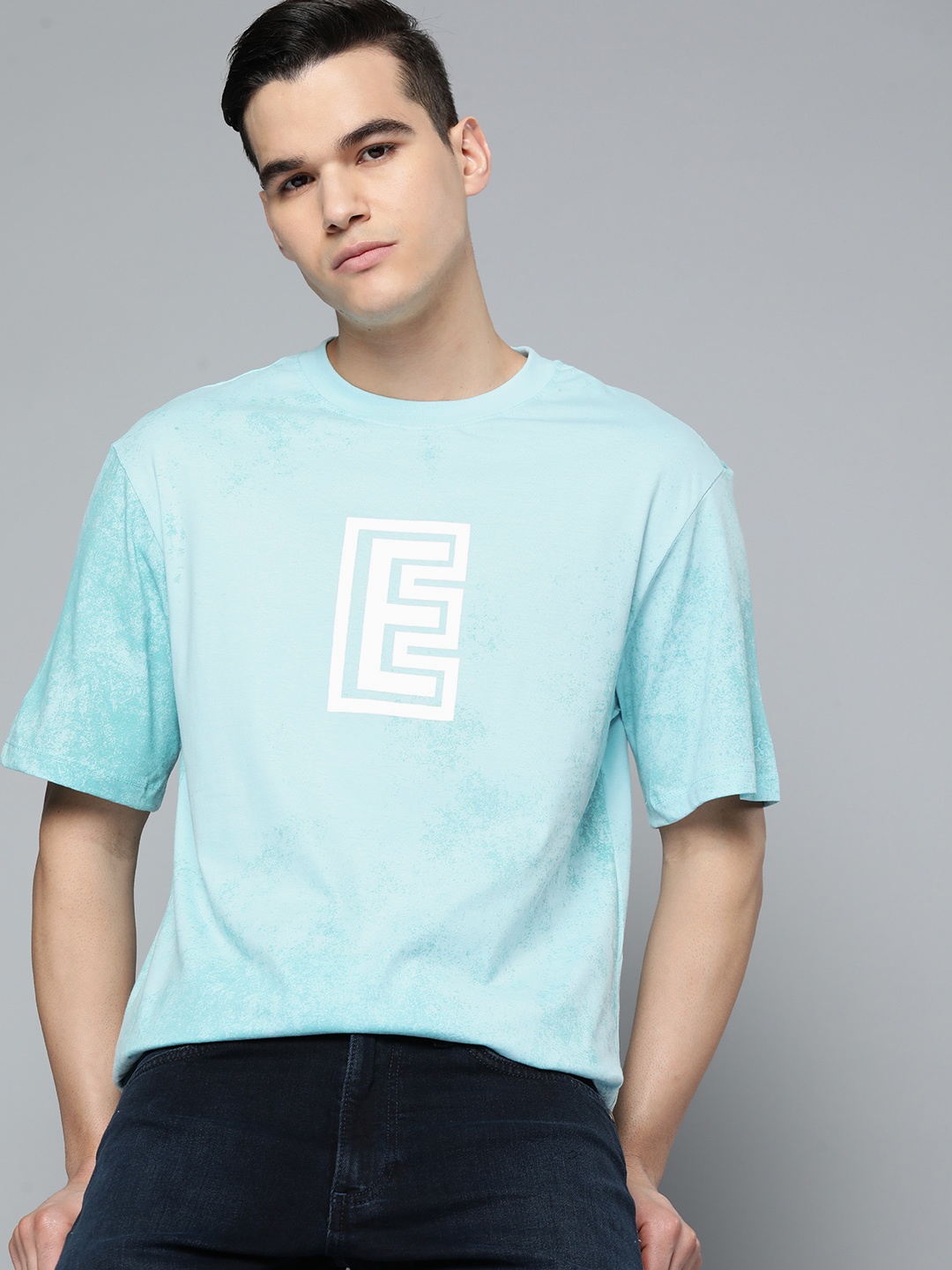 

ether Typography Printed Pure Cotton T-shirt, Blue