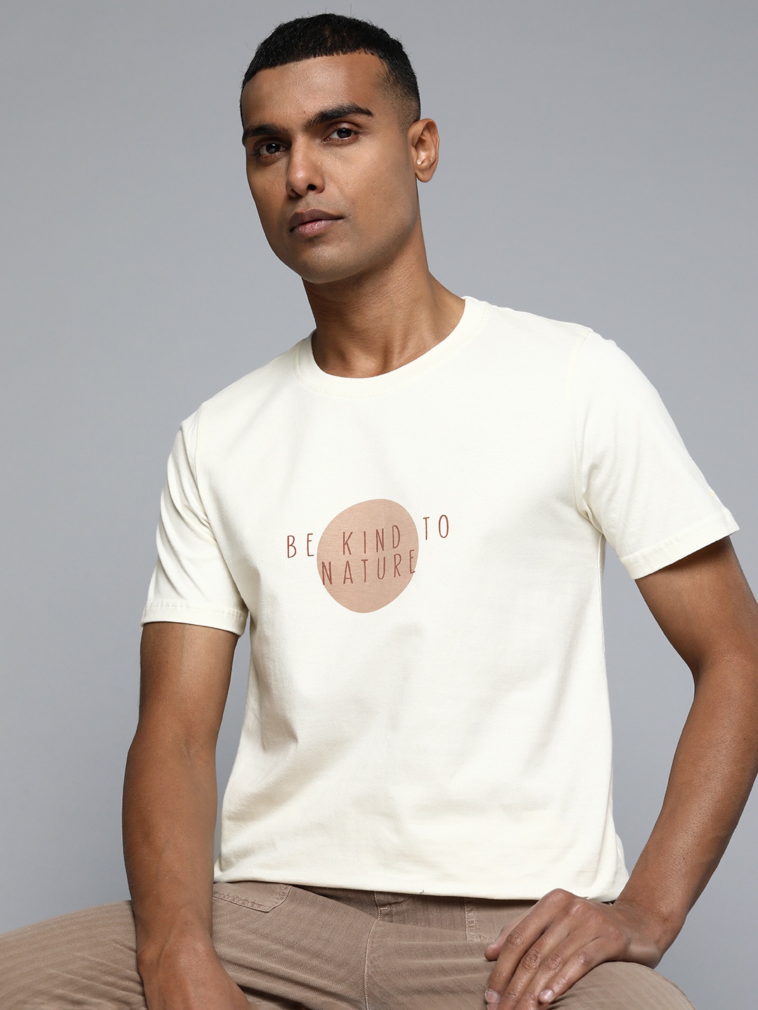 

ether Men Typography Printed Pure Cotton T-shirt, Off white