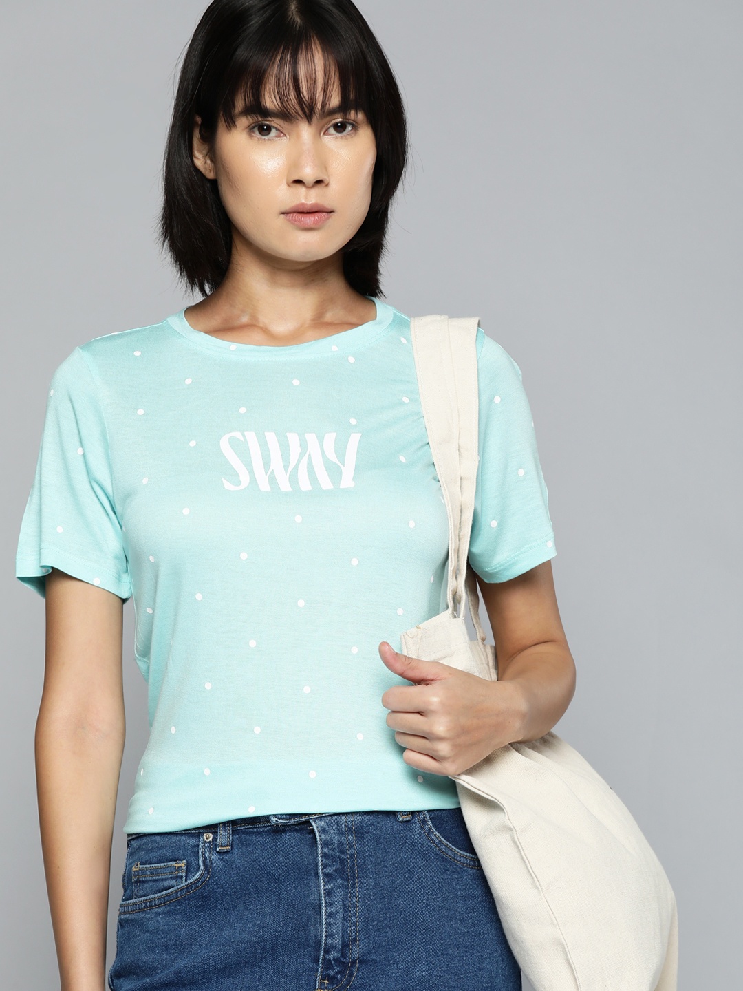 

ether Women Blue & White Typography Printed T-shirt