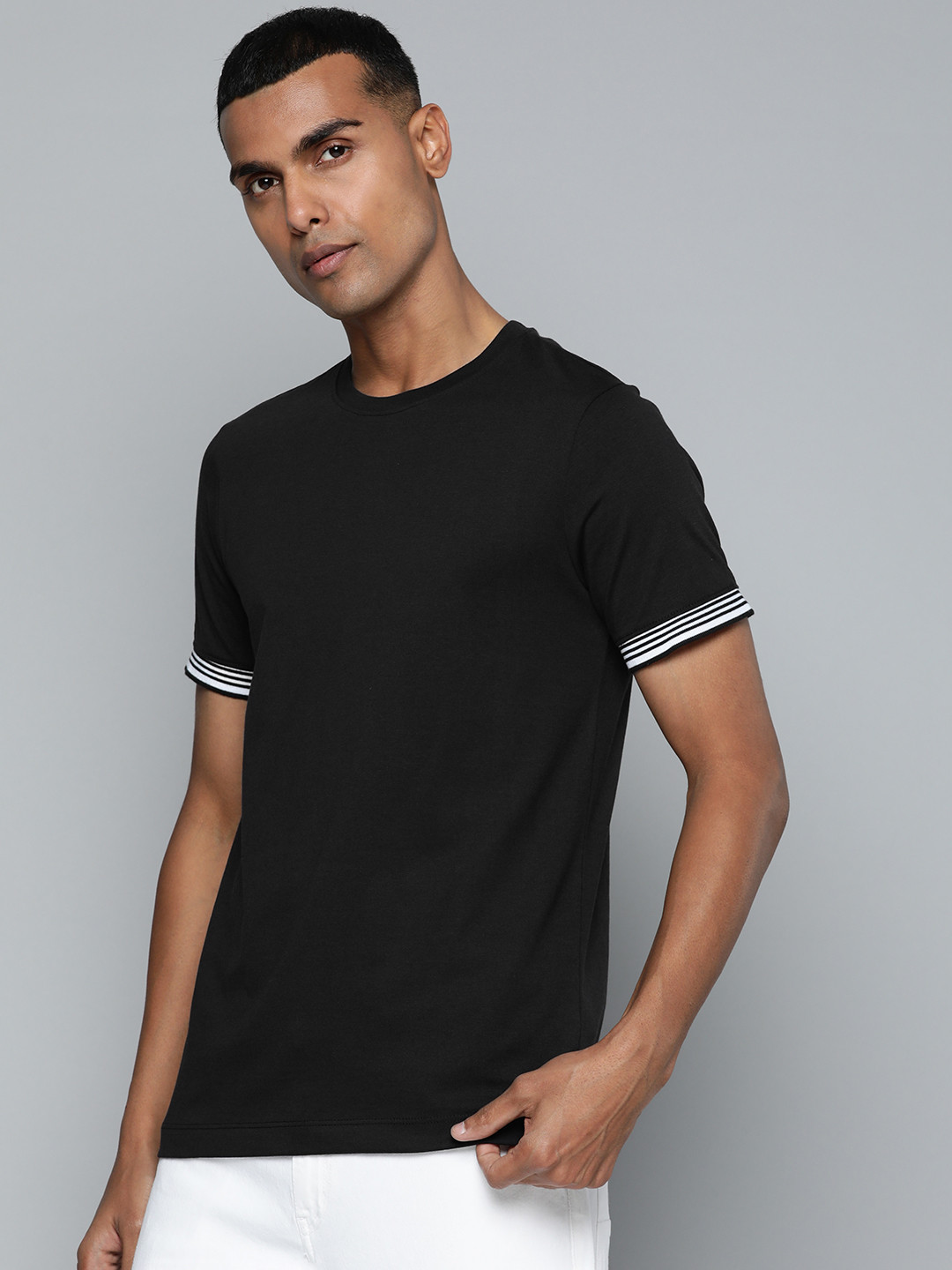 

ether Round Neck Knitted T-shirt, Black