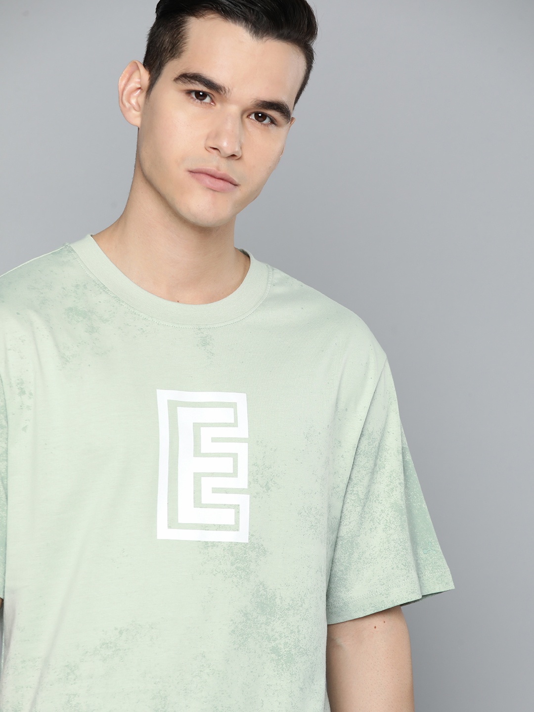 

ether Typography Printed Pure Cotton T-shirt, Green