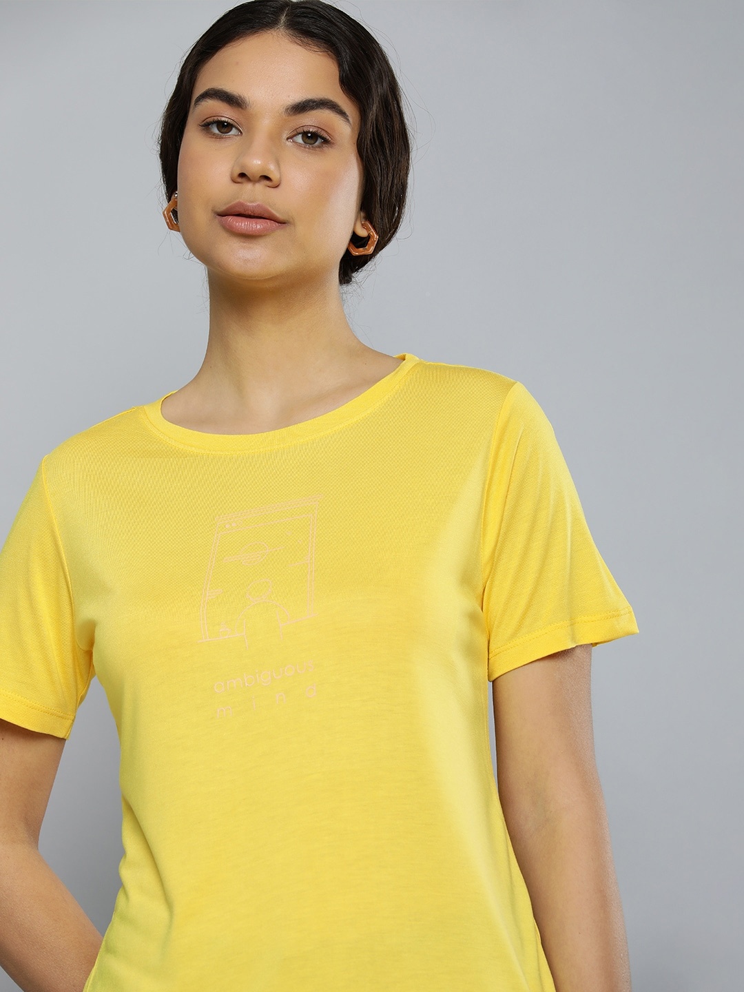 

ether Women Graphic Printed Round Neck T-shirt, Yellow