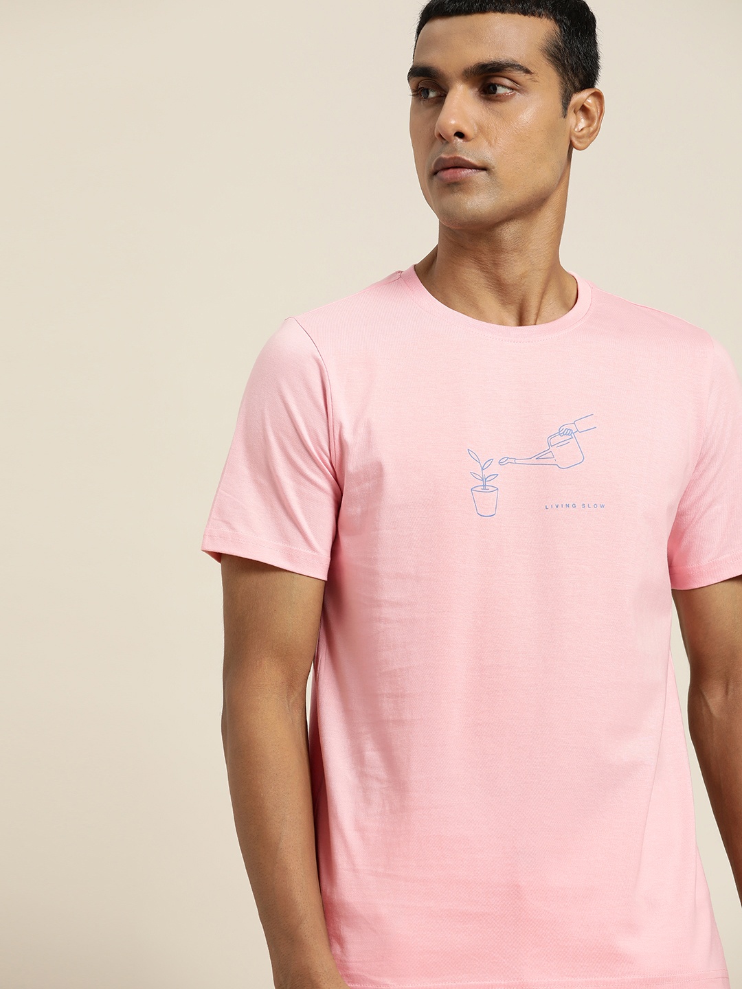

ether Men Pink Conversational Printed Pure Cotton T-shirt