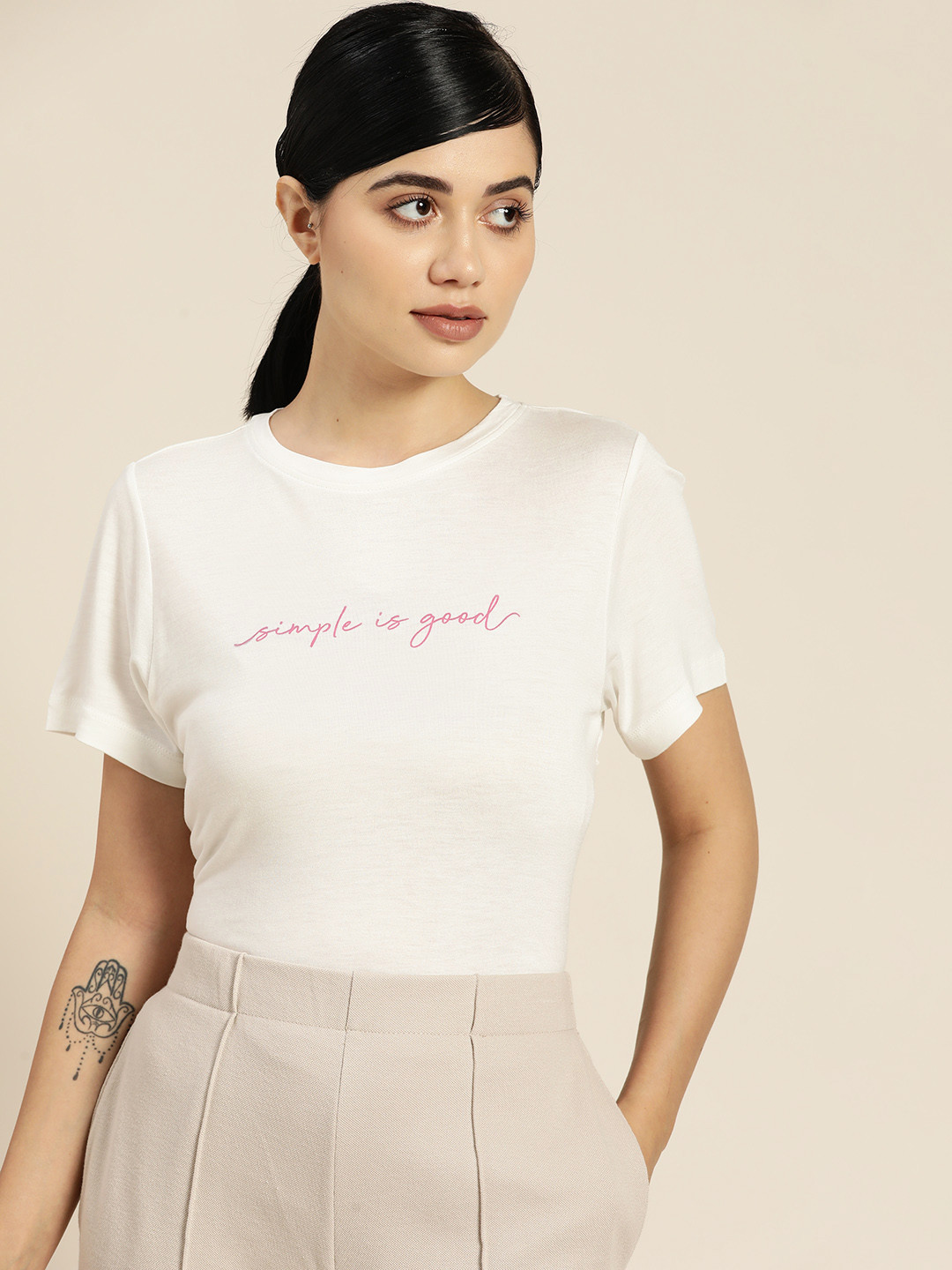 

ether Women White Typography Printed T-shirt