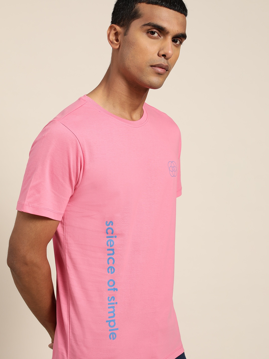 

ether Men Pink & Blue Typography Pure Cotton T-shirt