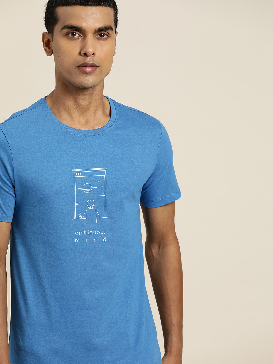 

ether Men Blue Graphic Printed Pure Cotton T-shirt