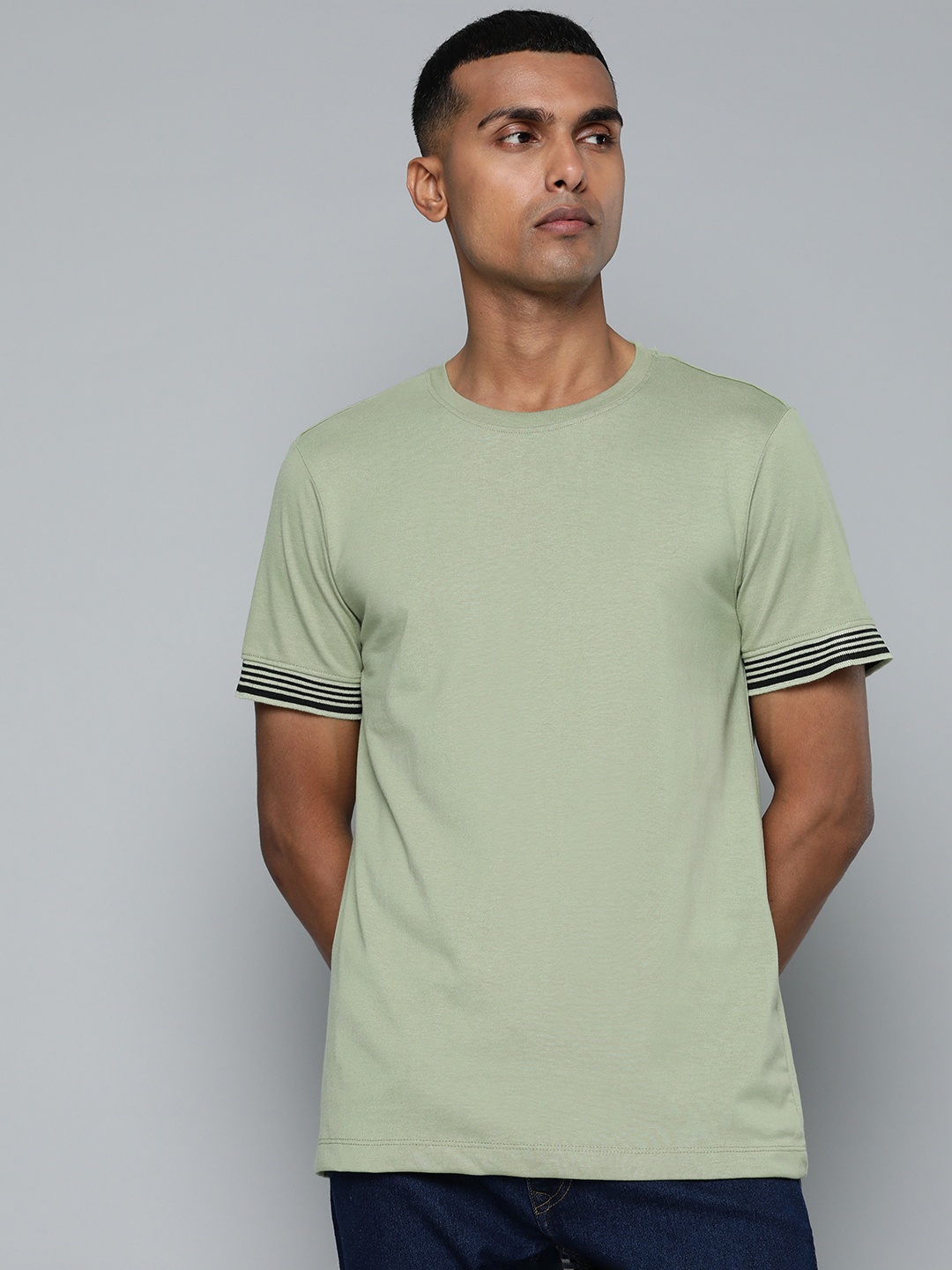 

ether Round Neck Knitted T-shirt, Olive