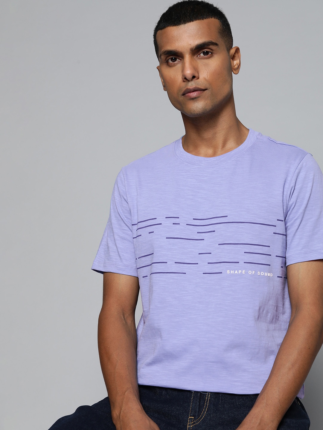 

ether Men Blue & Navy Blue Printed Pure Cotton T-shirt