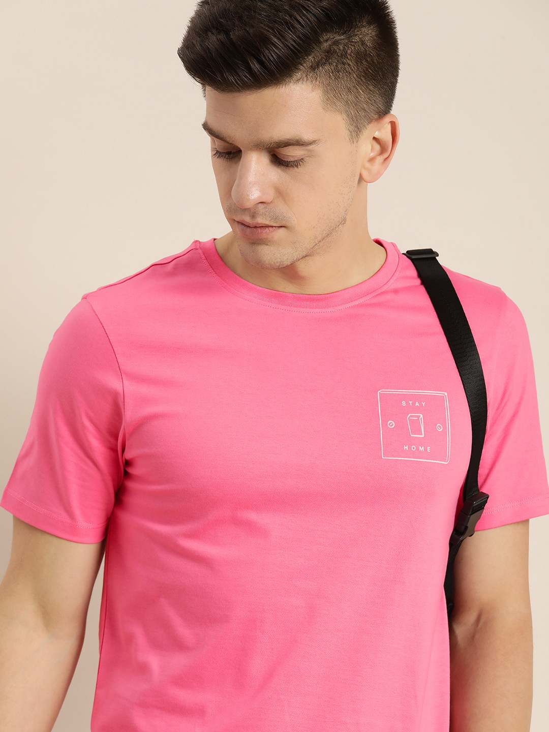 

ether Men Pink Graphic Printed Round-Neck Pure Cotton Casual T-shirt
