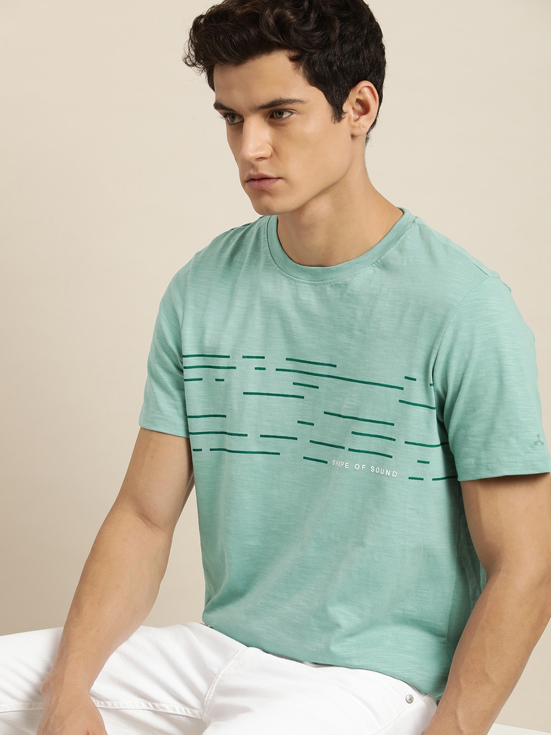 

ether Men Green Printed Pure Cotton T-shirt