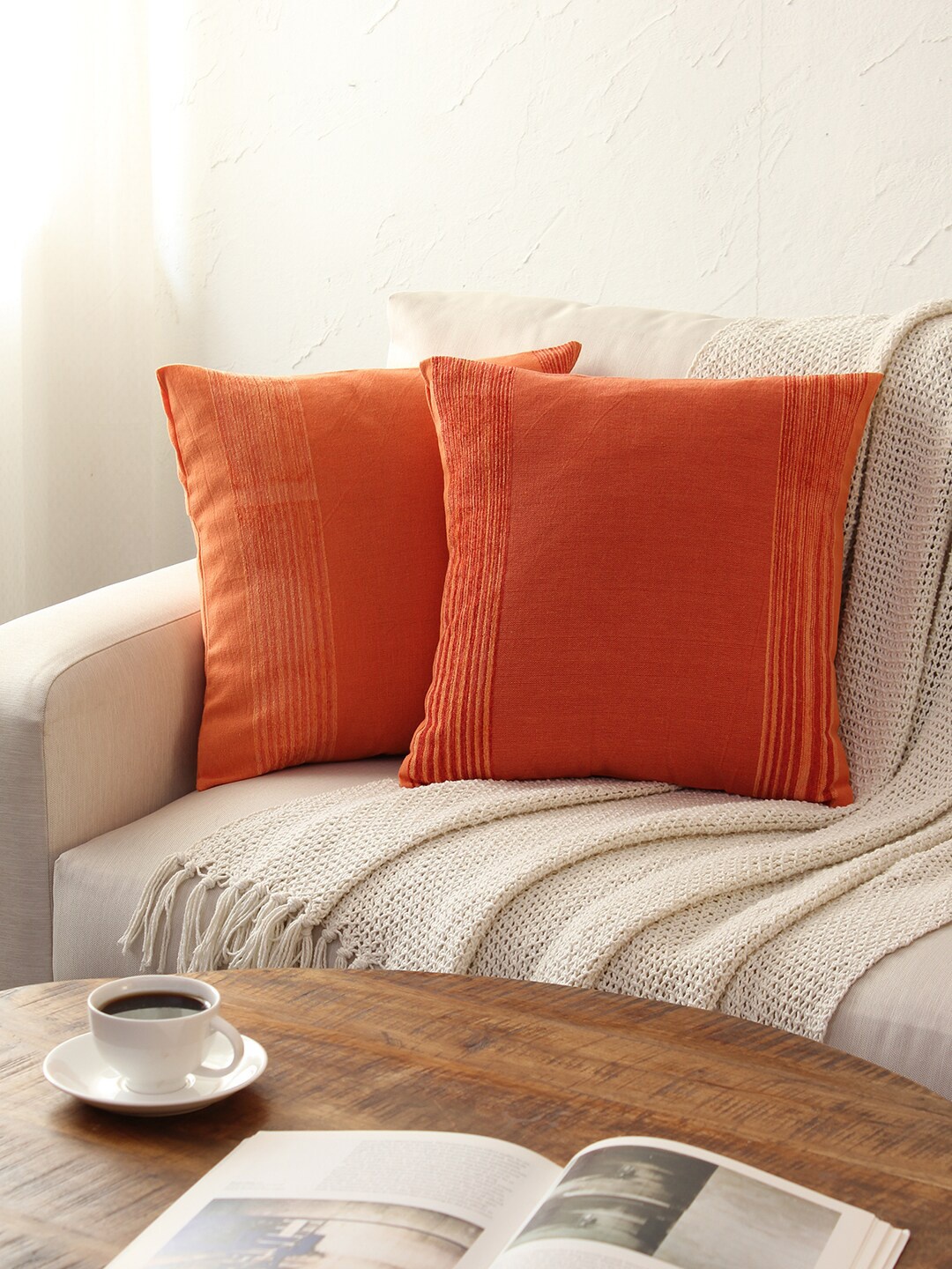 

House This Orange Striped Square Cushion Covers