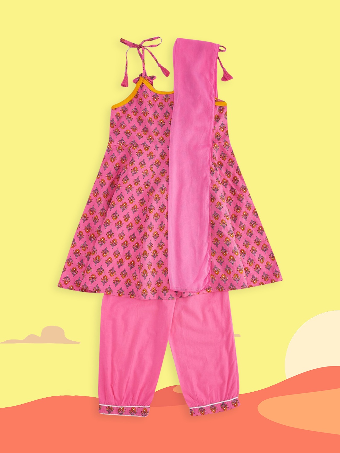 

AKKRITI BY PANTALOONS Pink Printed Pure Cotton Kurta with Palazzos & Dupatta