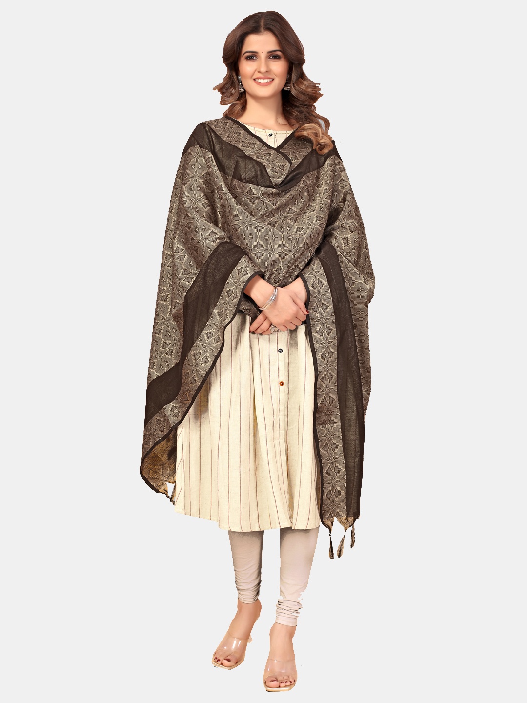 

Vbuyz Brown Woven Design Art Silk Dupatta