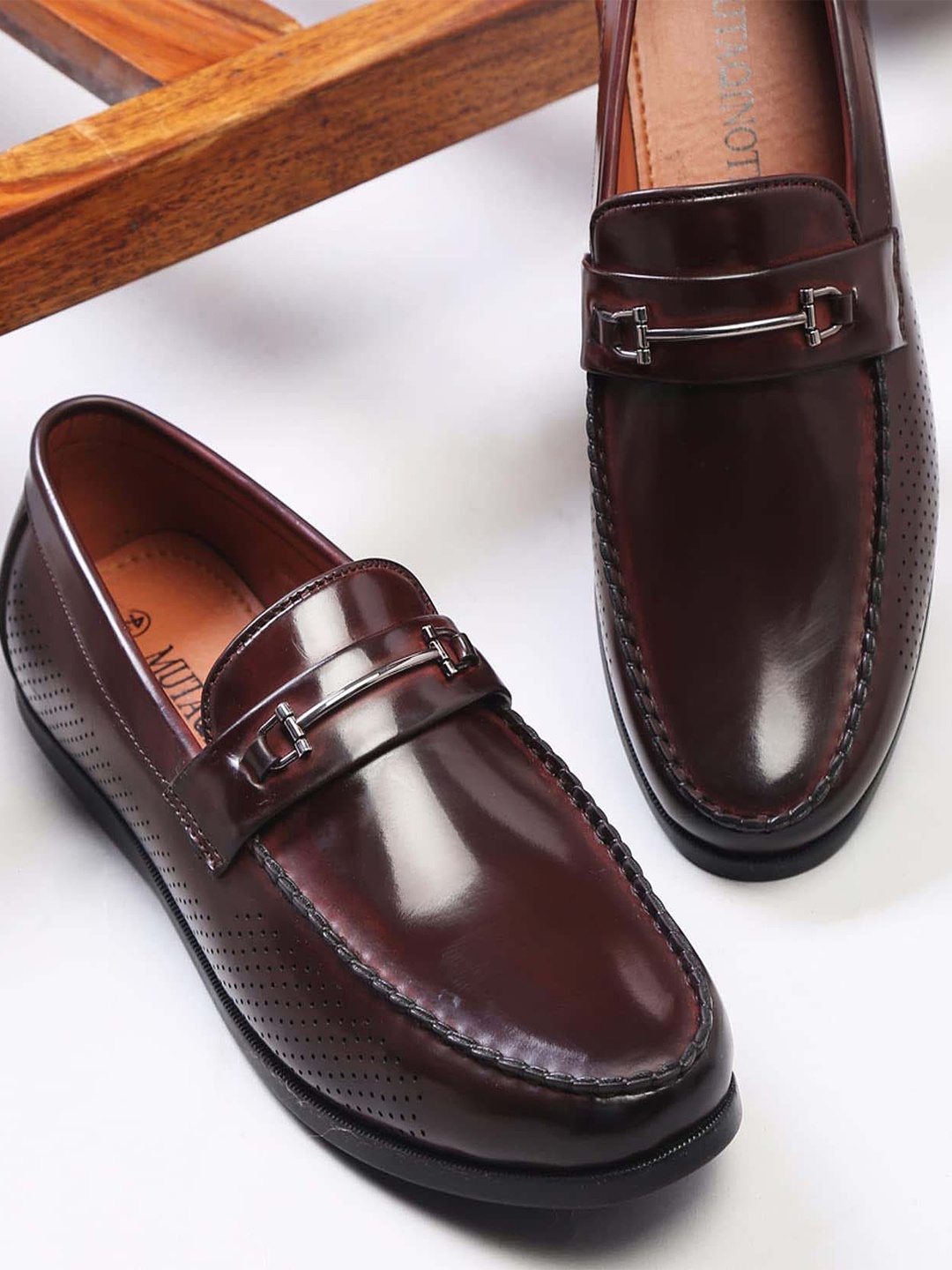 

MUTAQINOTI Men Maroon Lightweight Patent Leather Loafers