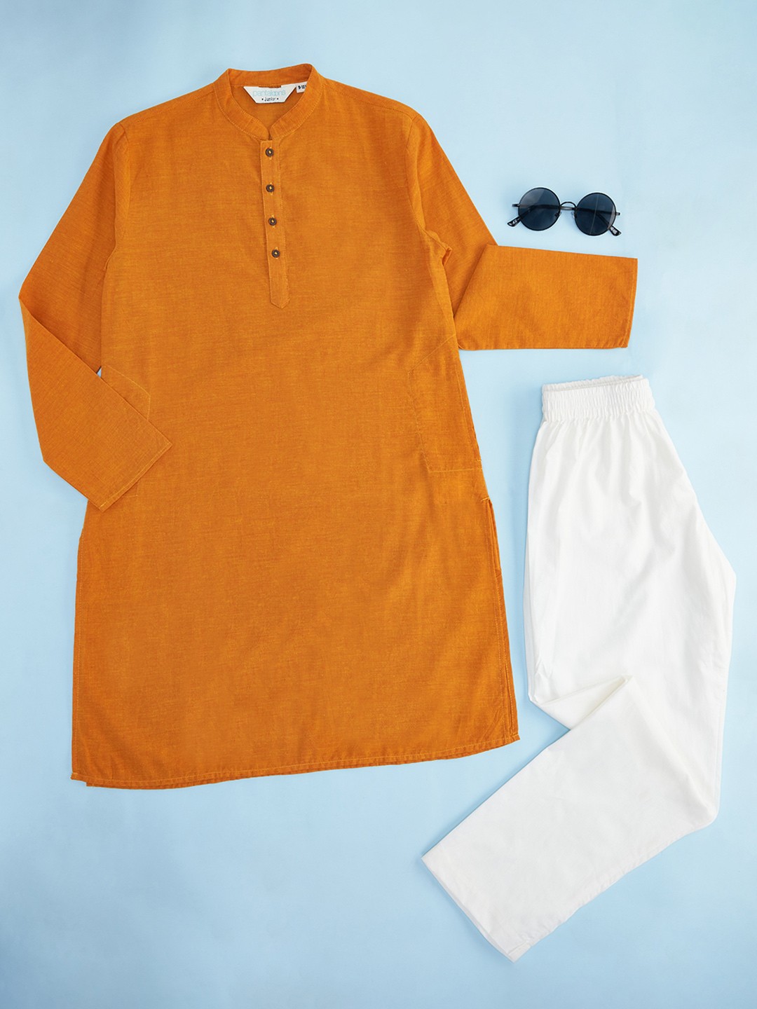 

indus route by Pantaloons Boys Mustard Yellow Pure Cotton Kurta with Pyjamas