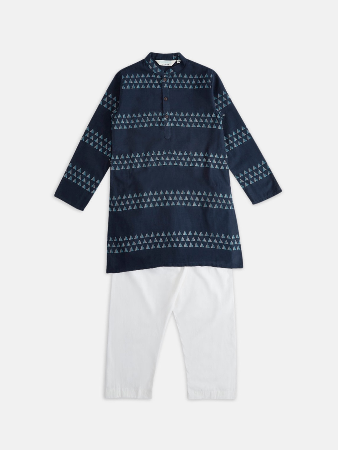 

indus route by Pantaloons Boys Navy Blue Printed Pure Cotton Kurta with Pyjamas