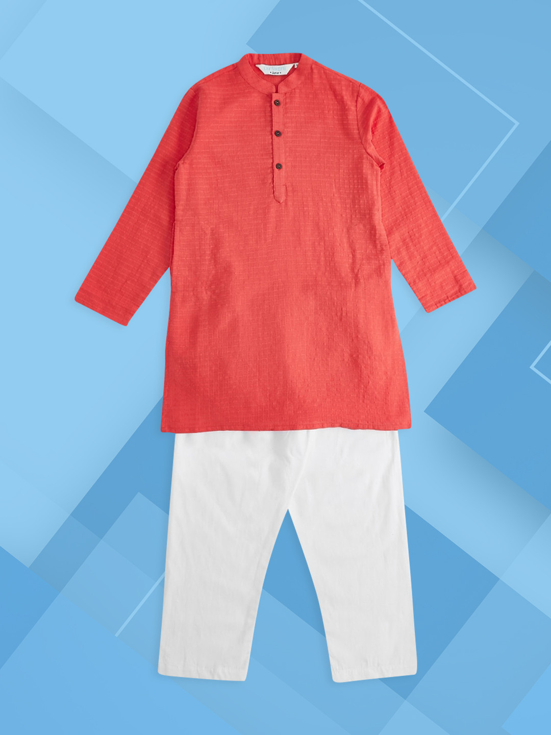 

indus route by Pantaloons Boys Peach-Coloured Pure Cotton Kurta with Pyjamas