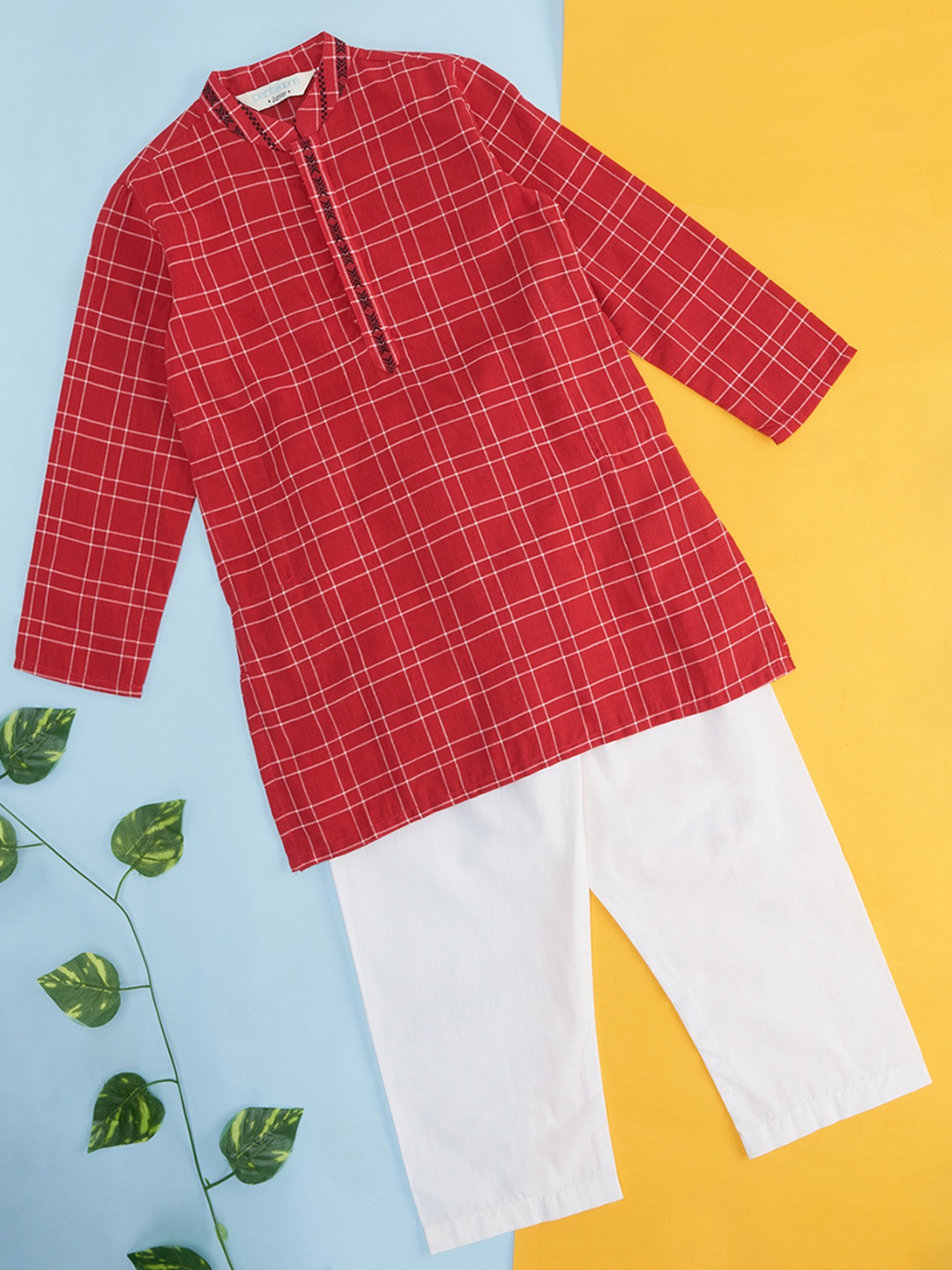 

indus route by Pantaloons Boys Red Printed Pure Cotton Kurta with Pyjamas