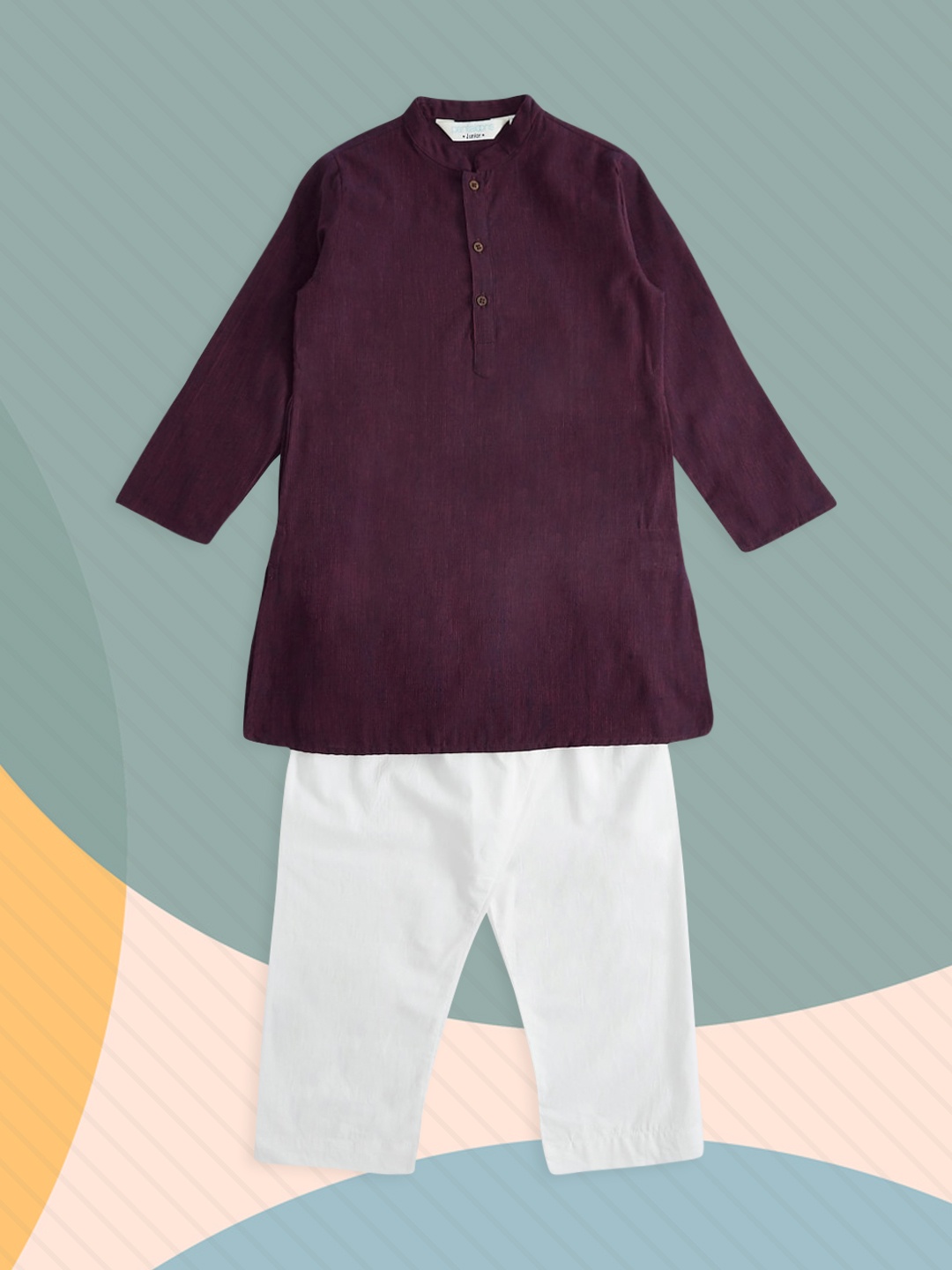 

indus route by Pantaloons Boys Maroon Pure Cotton Kurta with Pyjamas